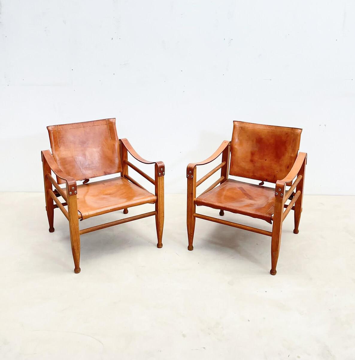Mid-Century Modern Safari Cognac Leather Chairs, Italy, 1960s 14