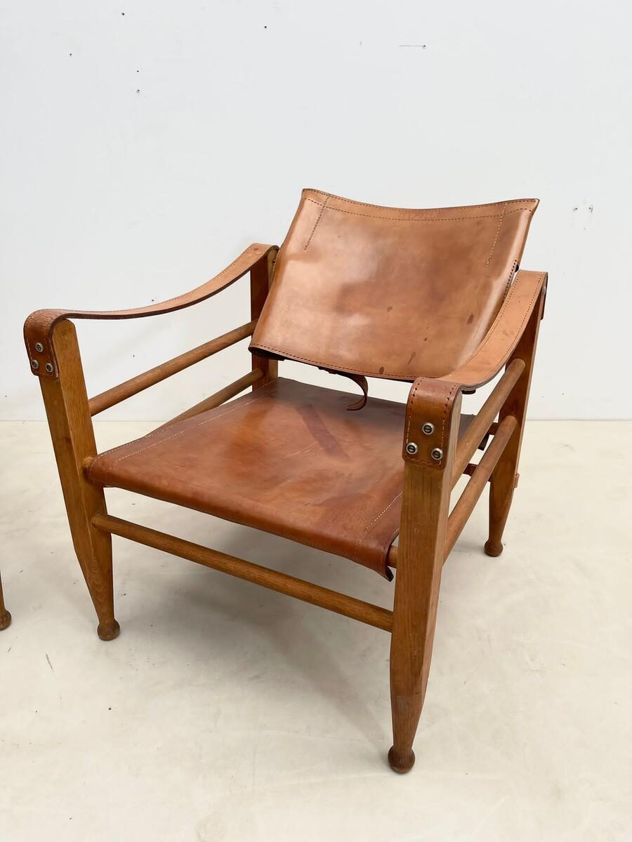 Italian Mid-Century Modern Safari Cognac Leather Chairs, Italy, 1960s
