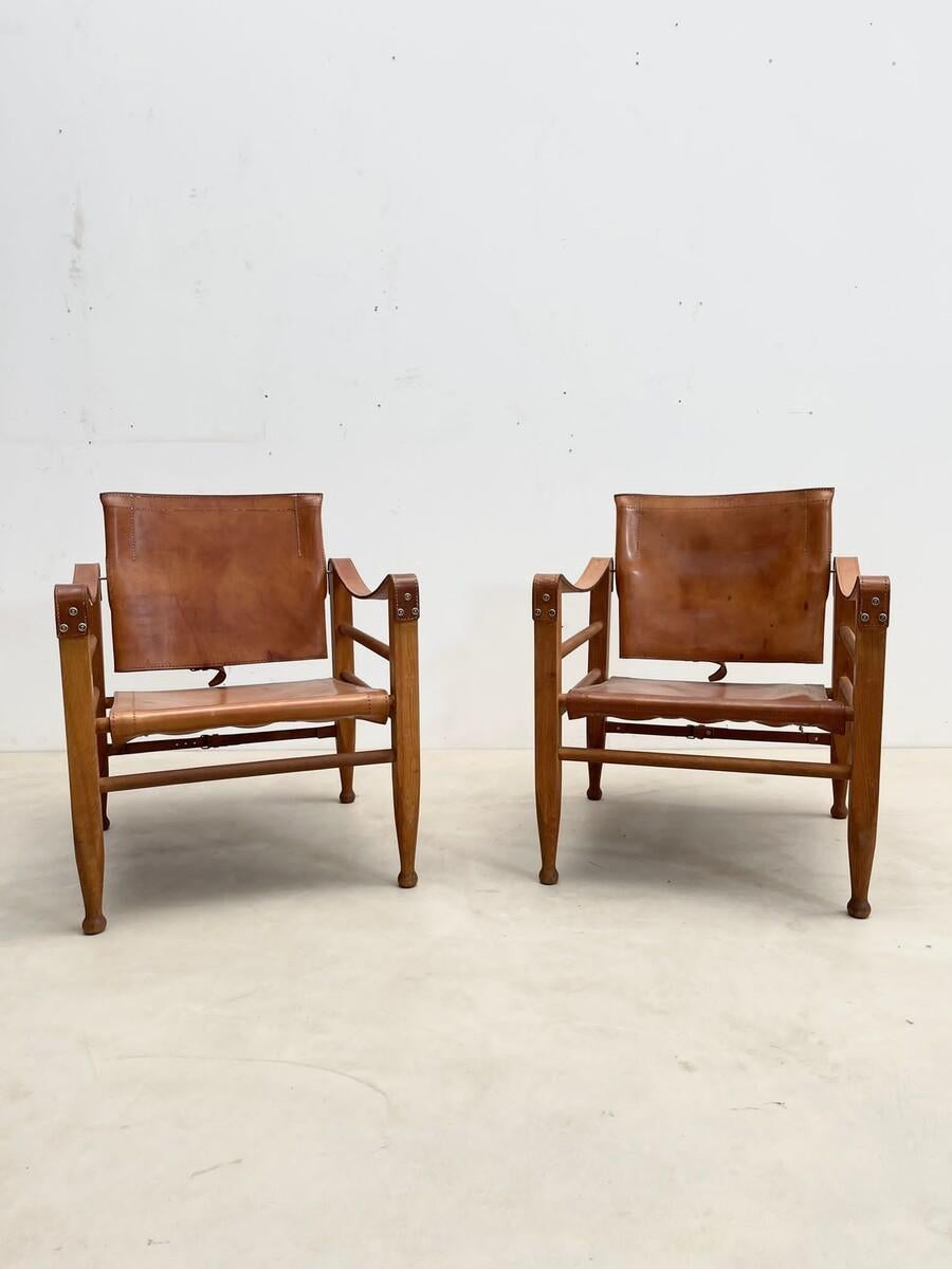 Mid-Century Modern Safari Cognac Leather Chairs, Italy, 1960s 1