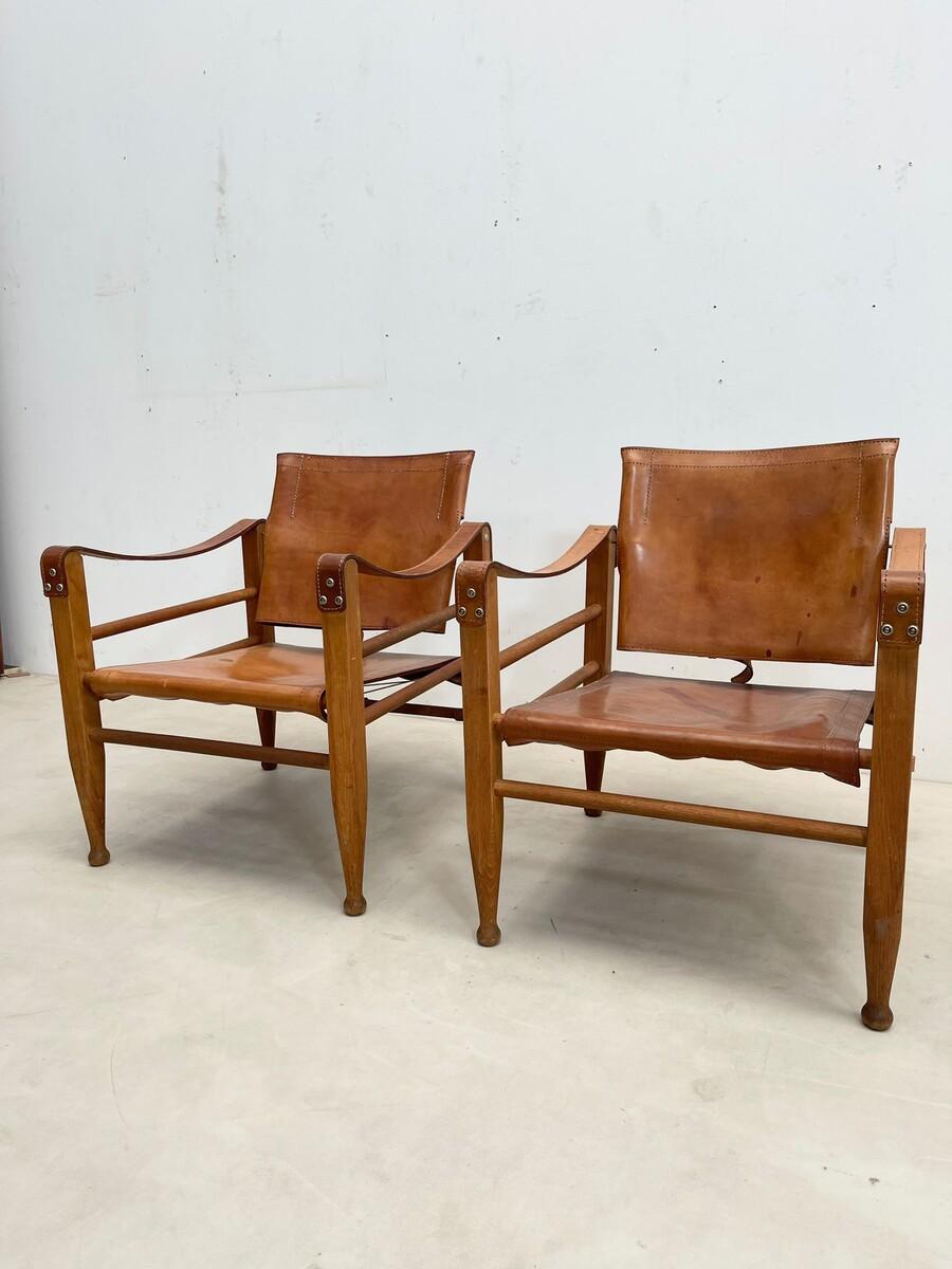 Mid-Century Modern Safari Cognac Leather Chairs, Italy, 1960s 2