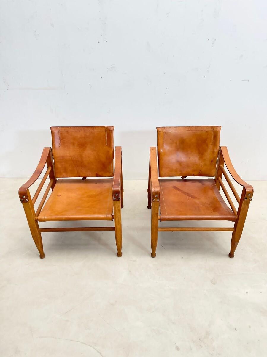 Mid-Century Modern Safari Cognac Leather Chairs, Italy, 1960s 4