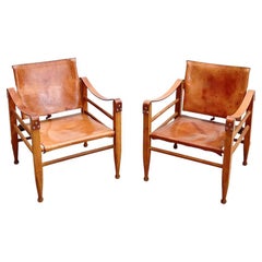 Mid-Century Modern Safari Cognac Leather Chairs, Italy, 1960s