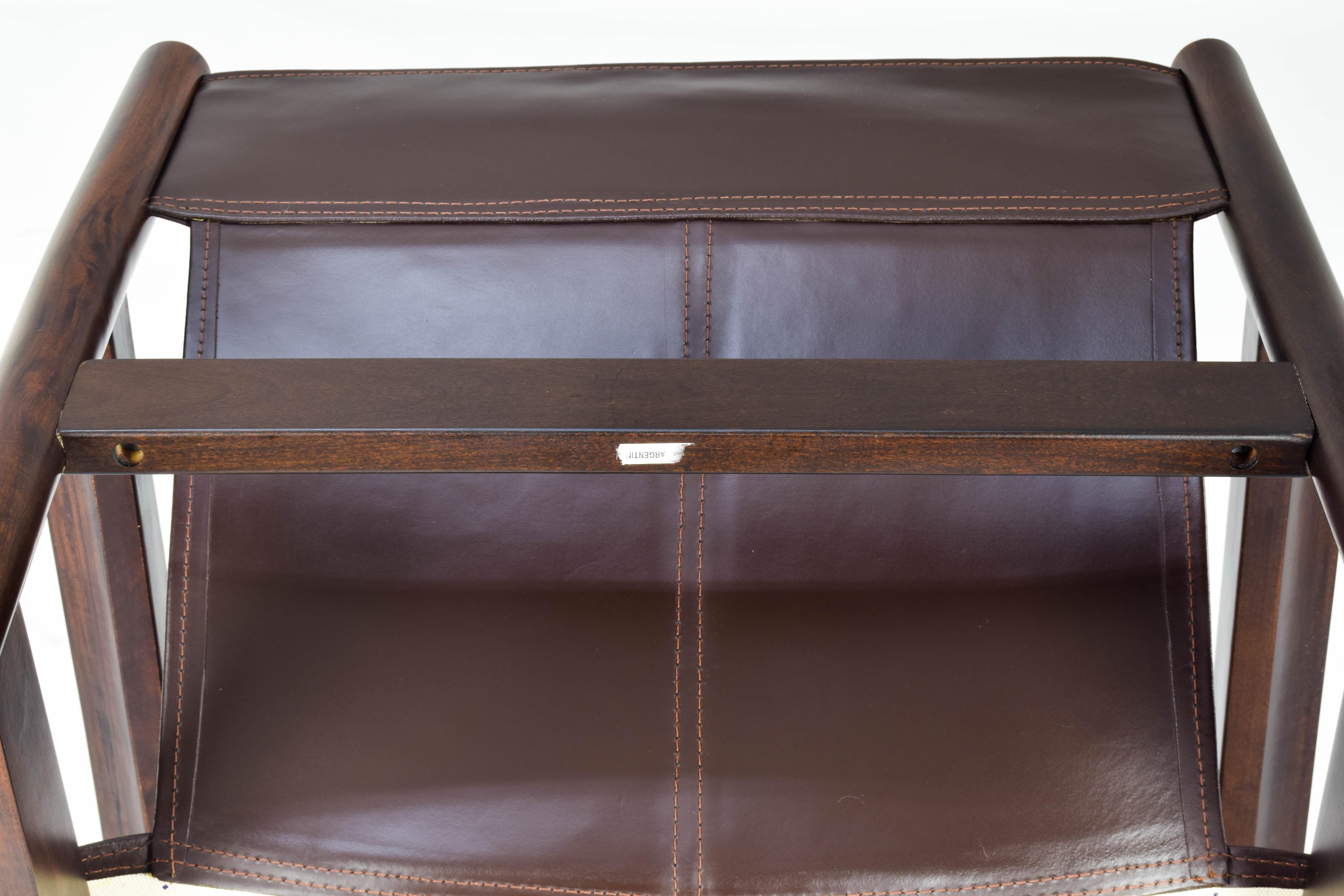 Mid-Century Modern Safari Leather and Wood Roxinho Armchair by Michel Arnoult 5