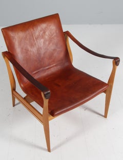 Mid-Century Modern Safari Lounge Chair by Ebbe & Karen Clemmensen, patinated lea