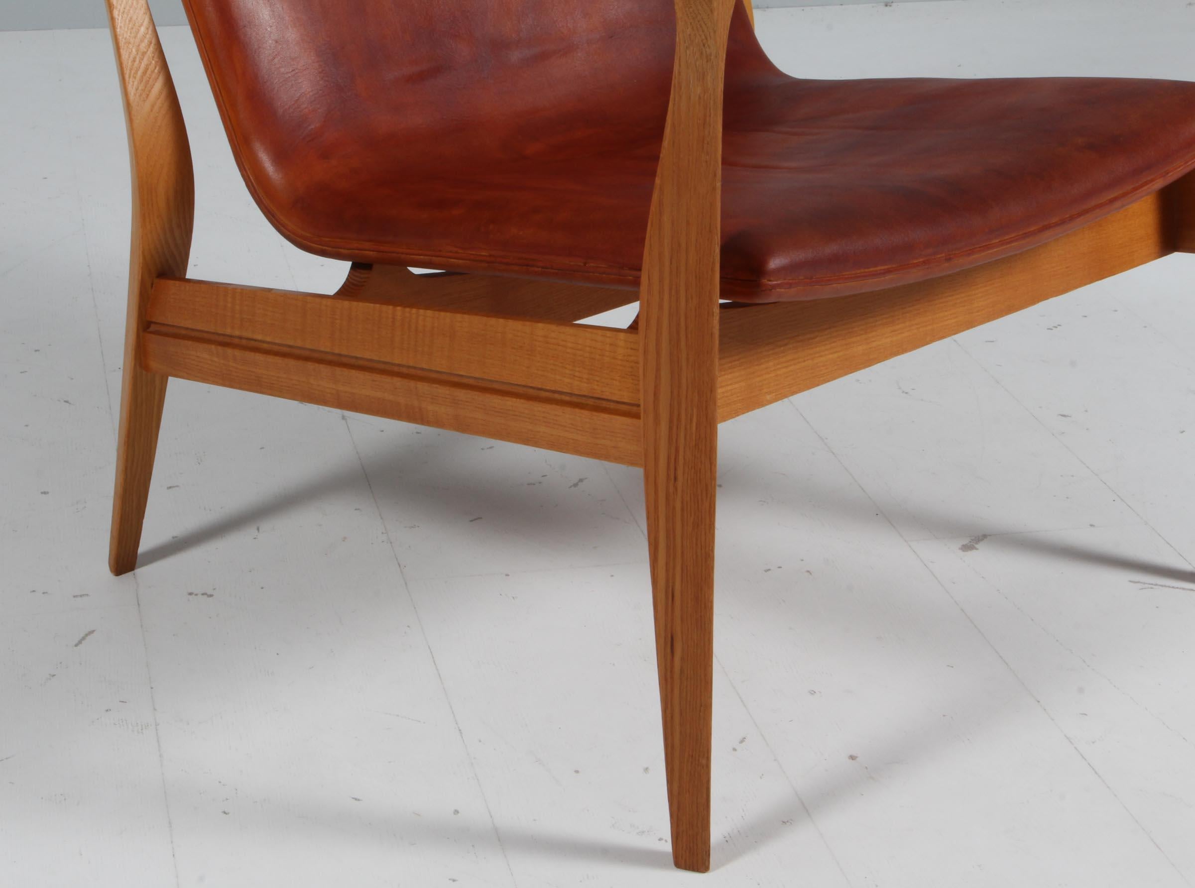 Mid-Century Modern Safari Lounge Chair by Ebbe & Karen Clemmensen, patinated lea In Good Condition In Esbjerg, DK