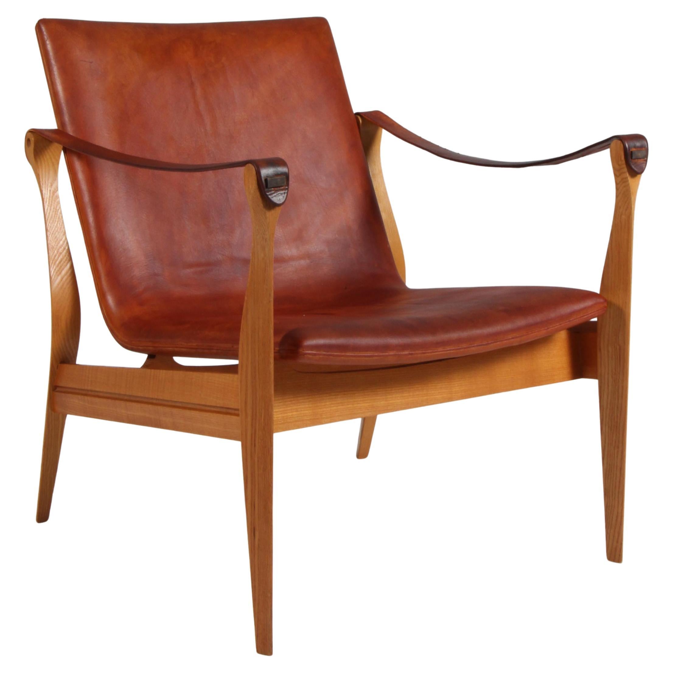 Mid-Century Modern Safari Lounge Chair by Ebbe & Karen Clemmensen, patinated lea