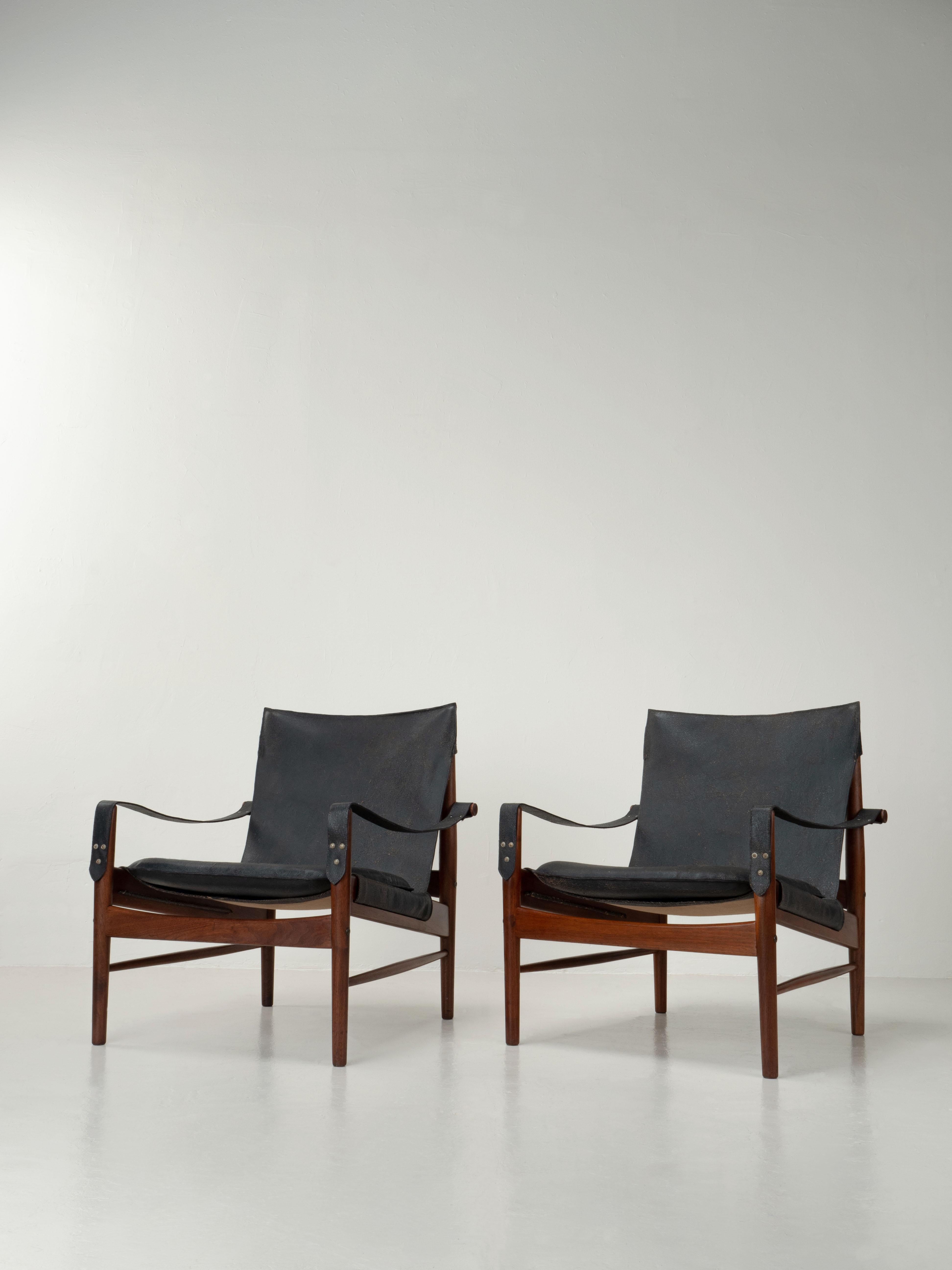 Mid-Century Modern Safari Sling Chairs in Walnut by Hans Olsen, Sweden, 1960's 4