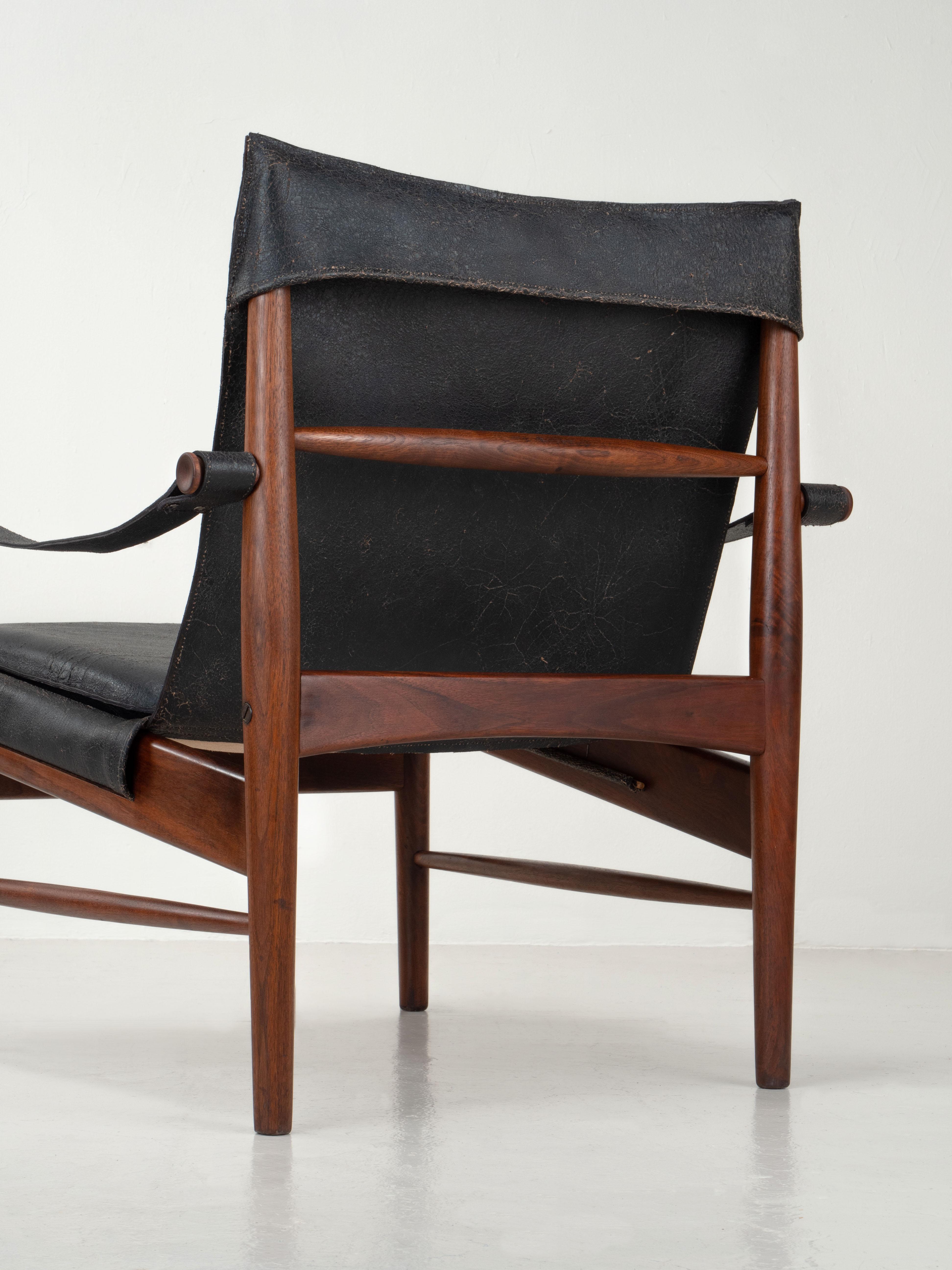 Danish Mid-Century Modern Safari Sling Chairs in Walnut by Hans Olsen, Sweden, 1960's