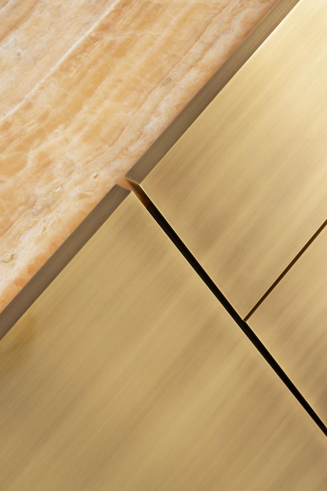 Sahara TV Cabinet, Brass, Miel Onyx, Handmade by Greenapple For Sale 8