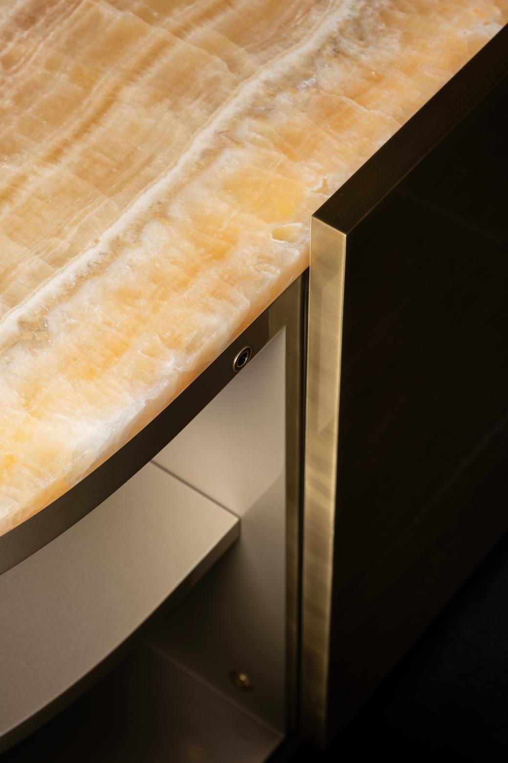 Sahara TV Cabinet, Brass, Miel Onyx, Handmade by Greenapple For Sale 12
