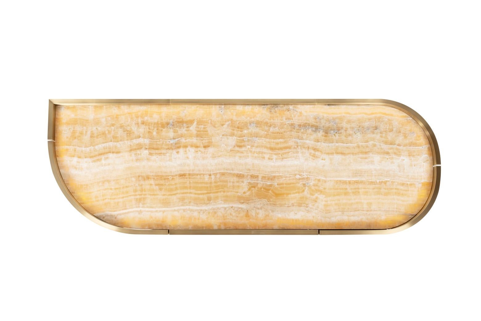 Portuguese Sahara TV Cabinet, Brass, Miel Onyx, Handmade by Greenapple For Sale