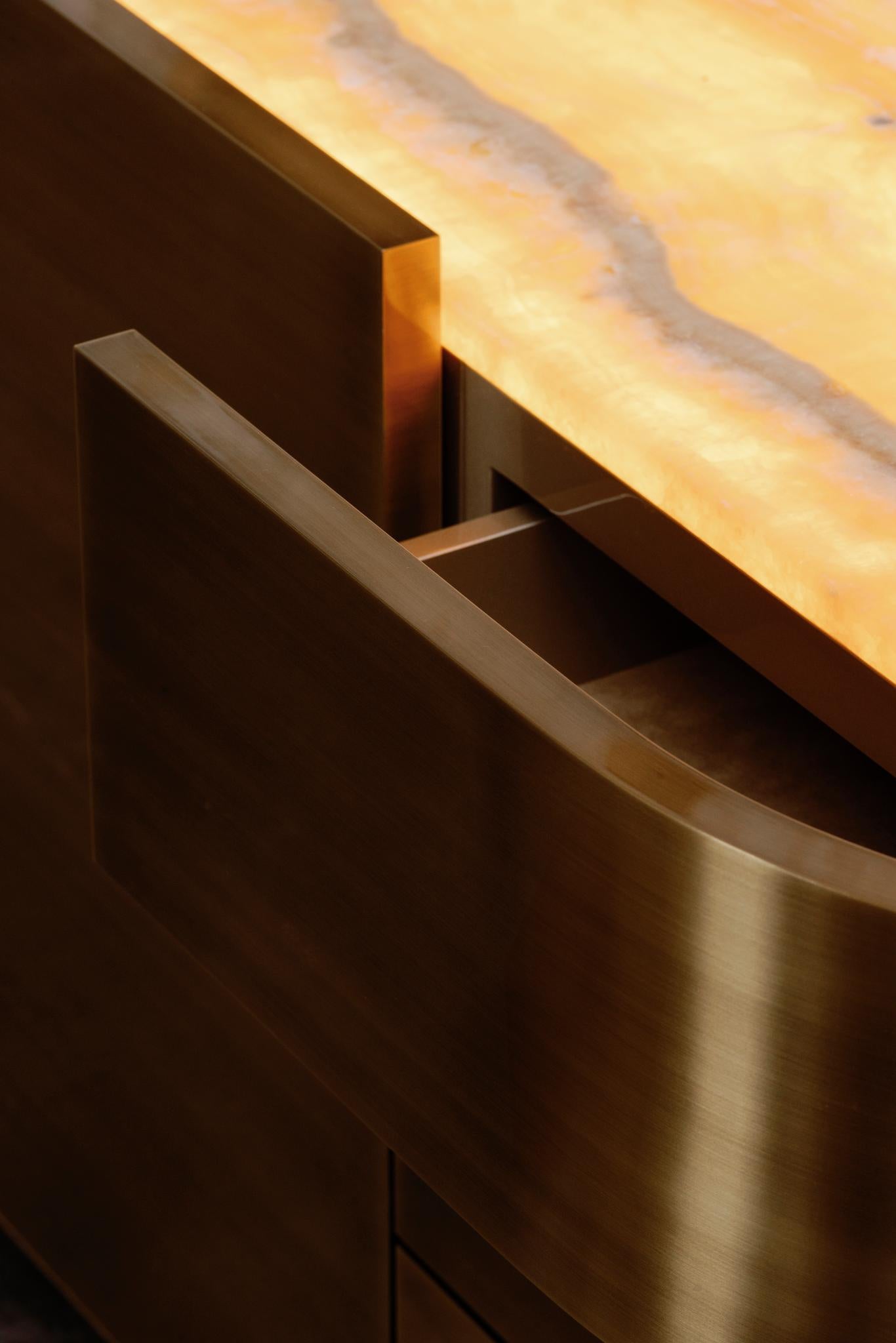 Sahara TV Cabinet, Brass, Miel Onyx, Handmade by Greenapple For Sale 2