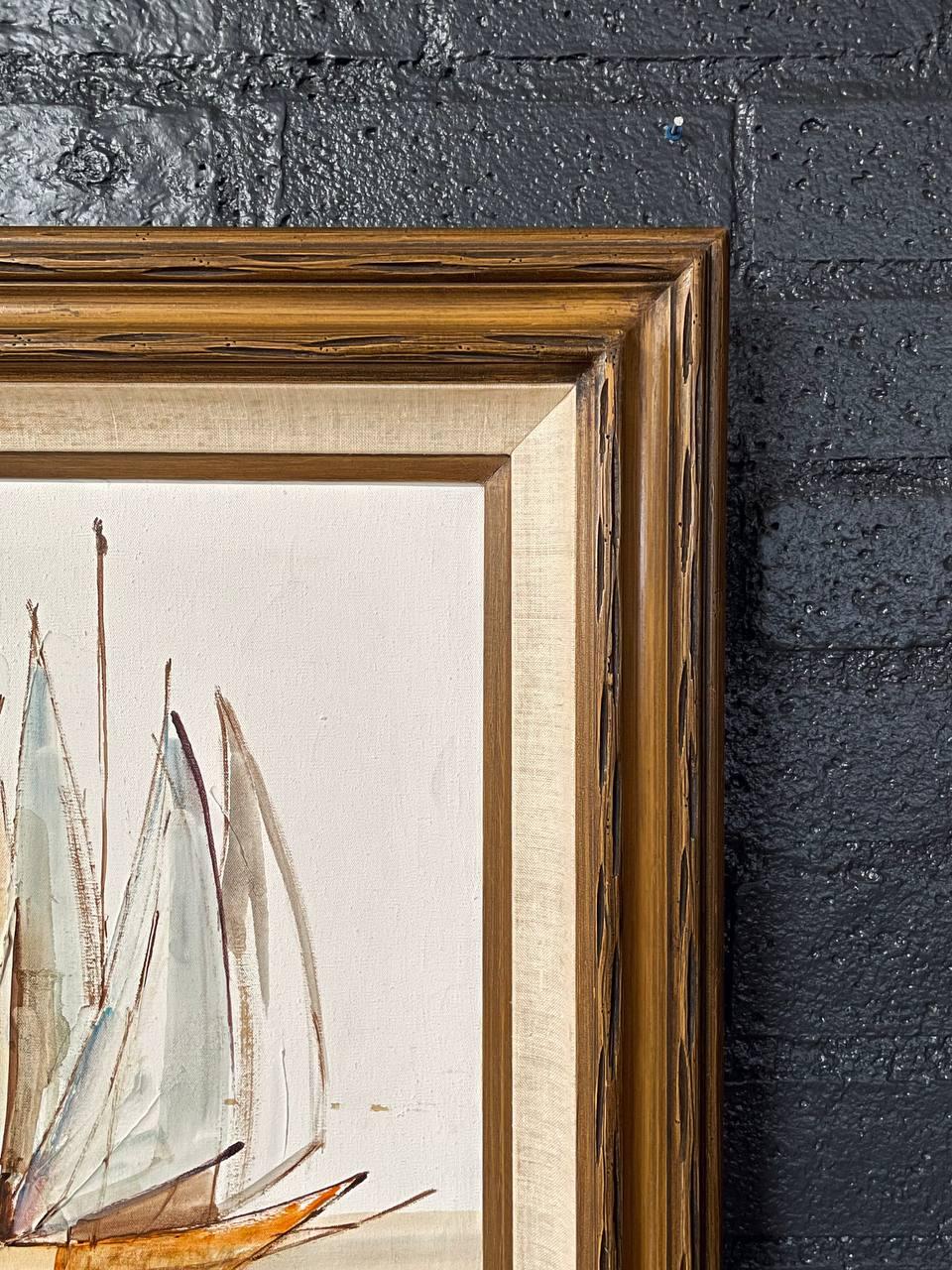 Pintura al óleo Flota de veleros moderna de mediados de siglo de Alfred B. - Original firmada en venta 3