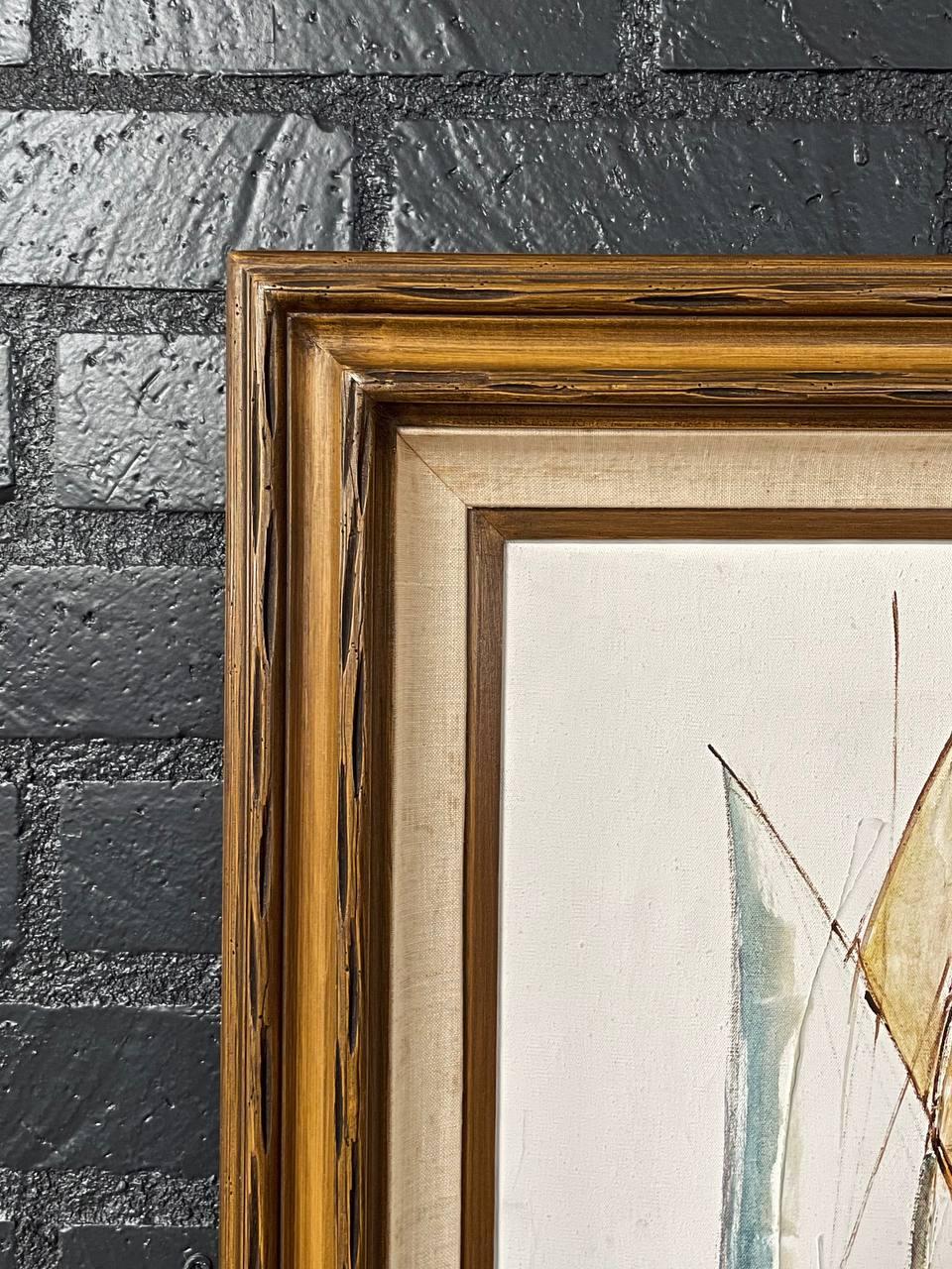 Pintura al óleo Flota de veleros moderna de mediados de siglo de Alfred B. - Original firmada Madera en venta
