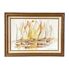 Pittura ad olio della flotta di barche a vela di Alfred B. - firmata originale.