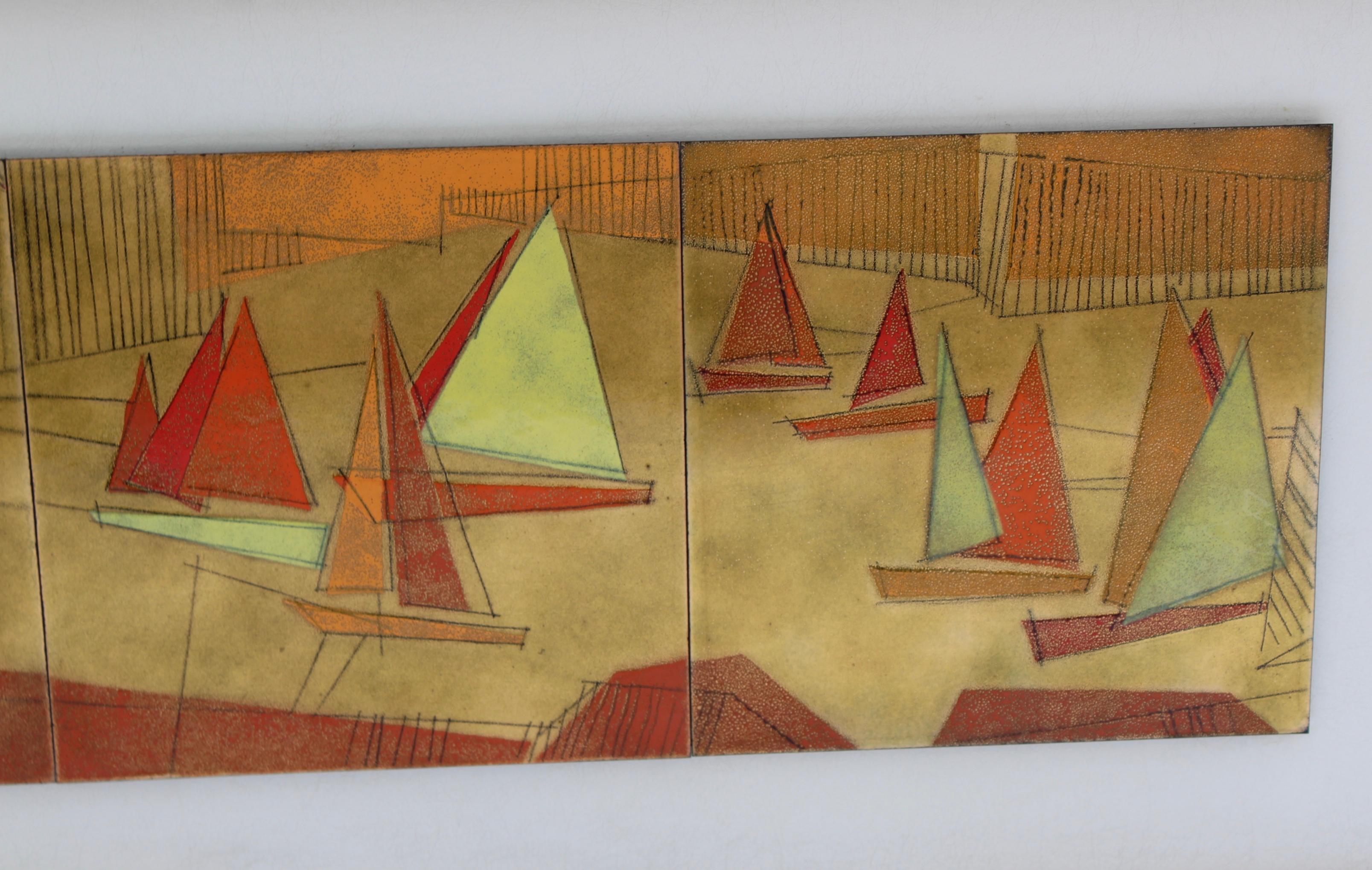 Mid-Century Modern Sailboats Artwork on Enamel For Sale 6