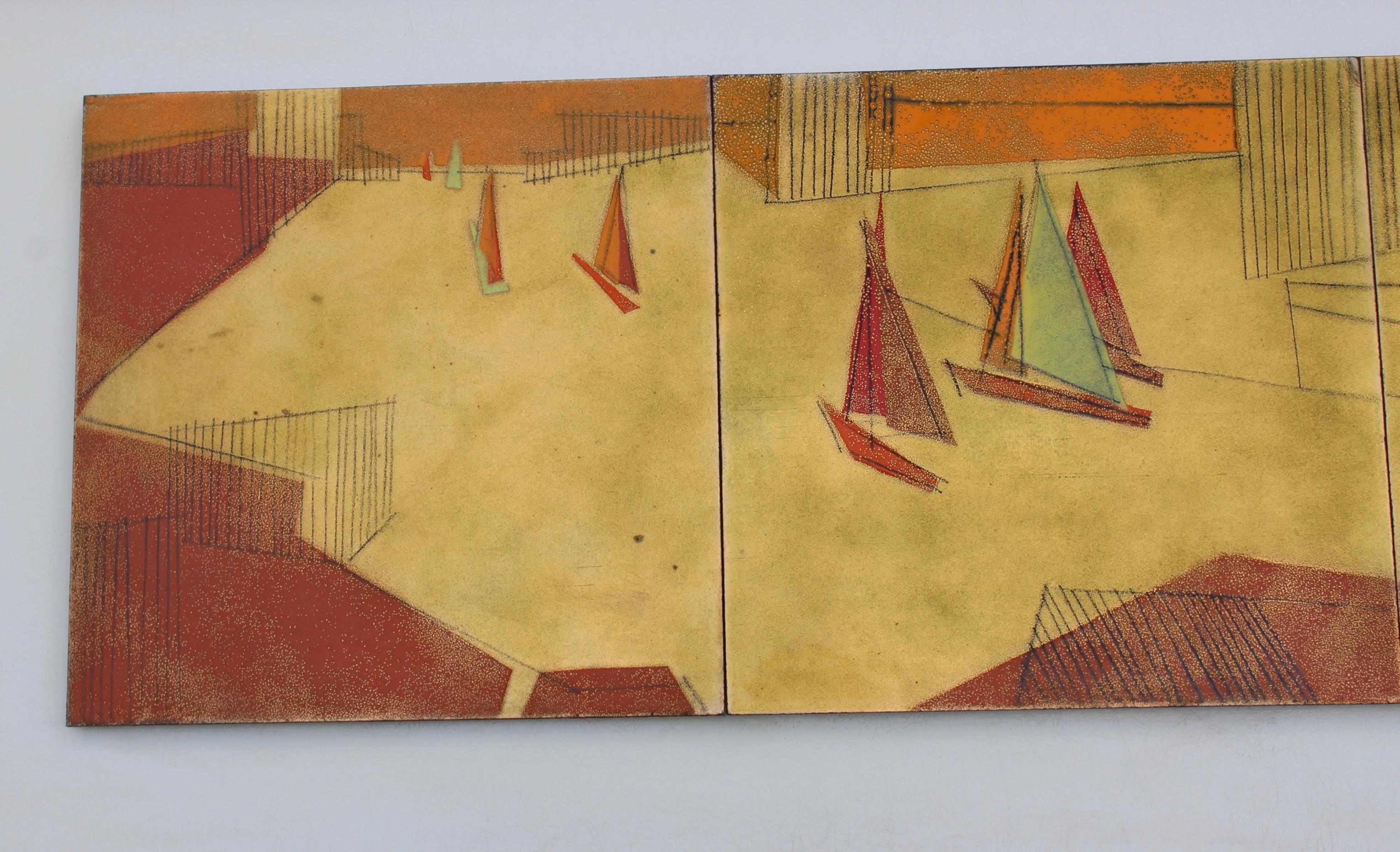 Mid-Century Modern Sailboats Artwork on Enamel For Sale 1