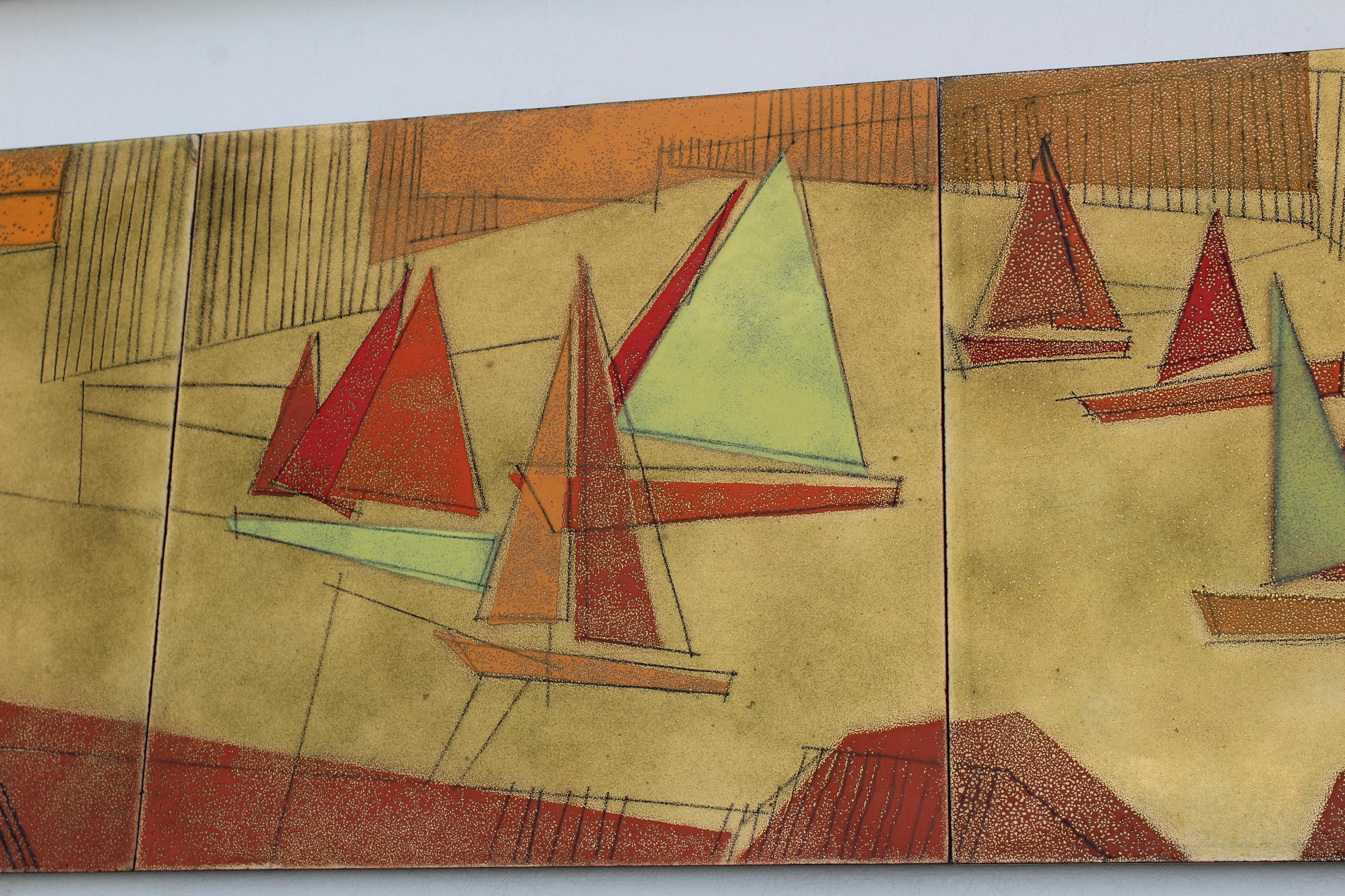 Mid-Century Modern Sailboats Artwork on Enamel For Sale 2