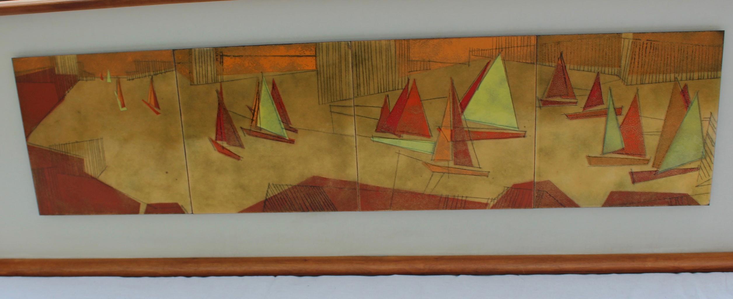 Mid-Century Modern Sailboats Artwork on Enamel For Sale 3