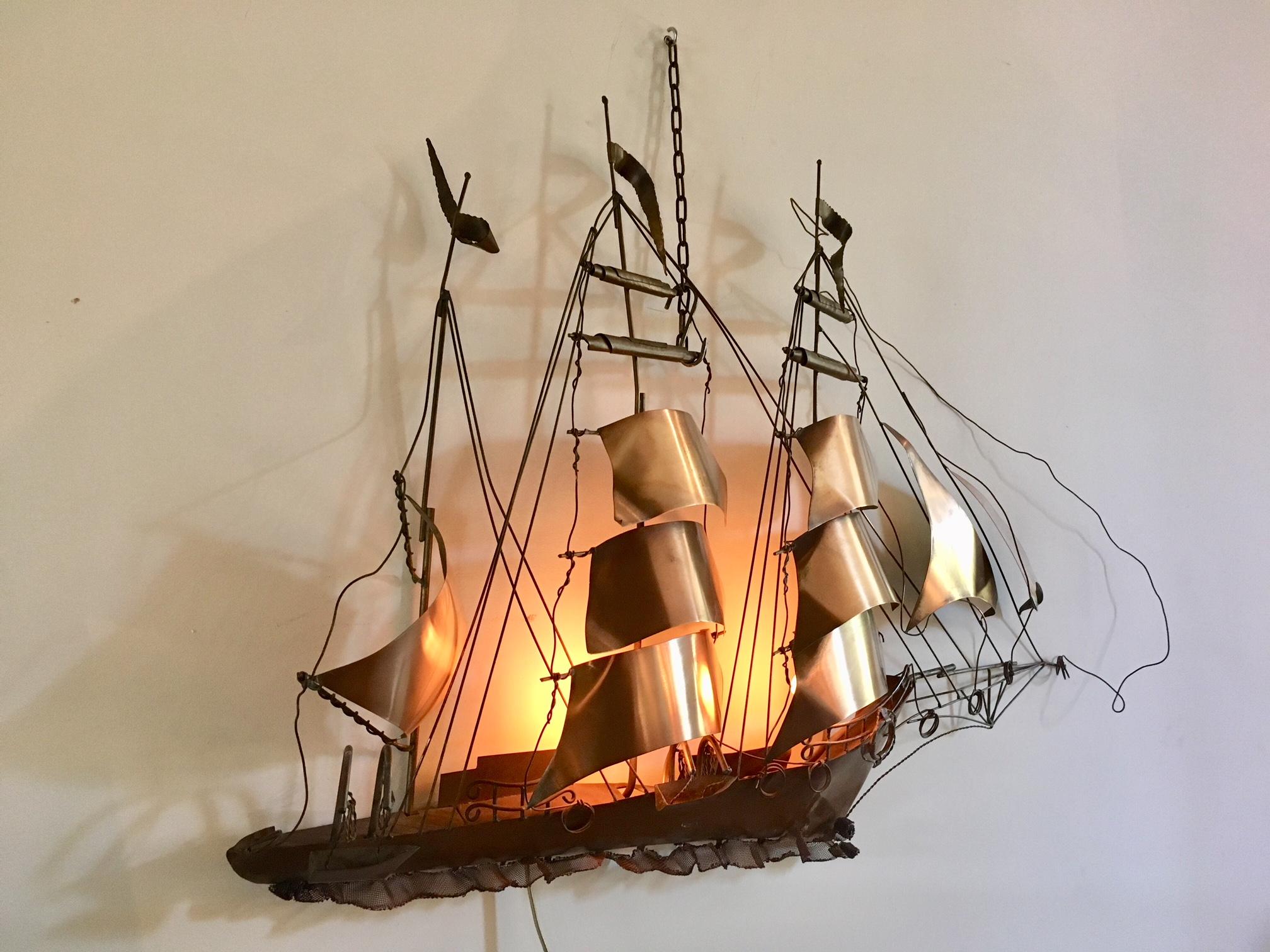 Mid-Century Modern Sailing Boat Wall Light or Sculpture by Daniel d'Haeseleer In Good Condition For Sale In Baambrugge, NL