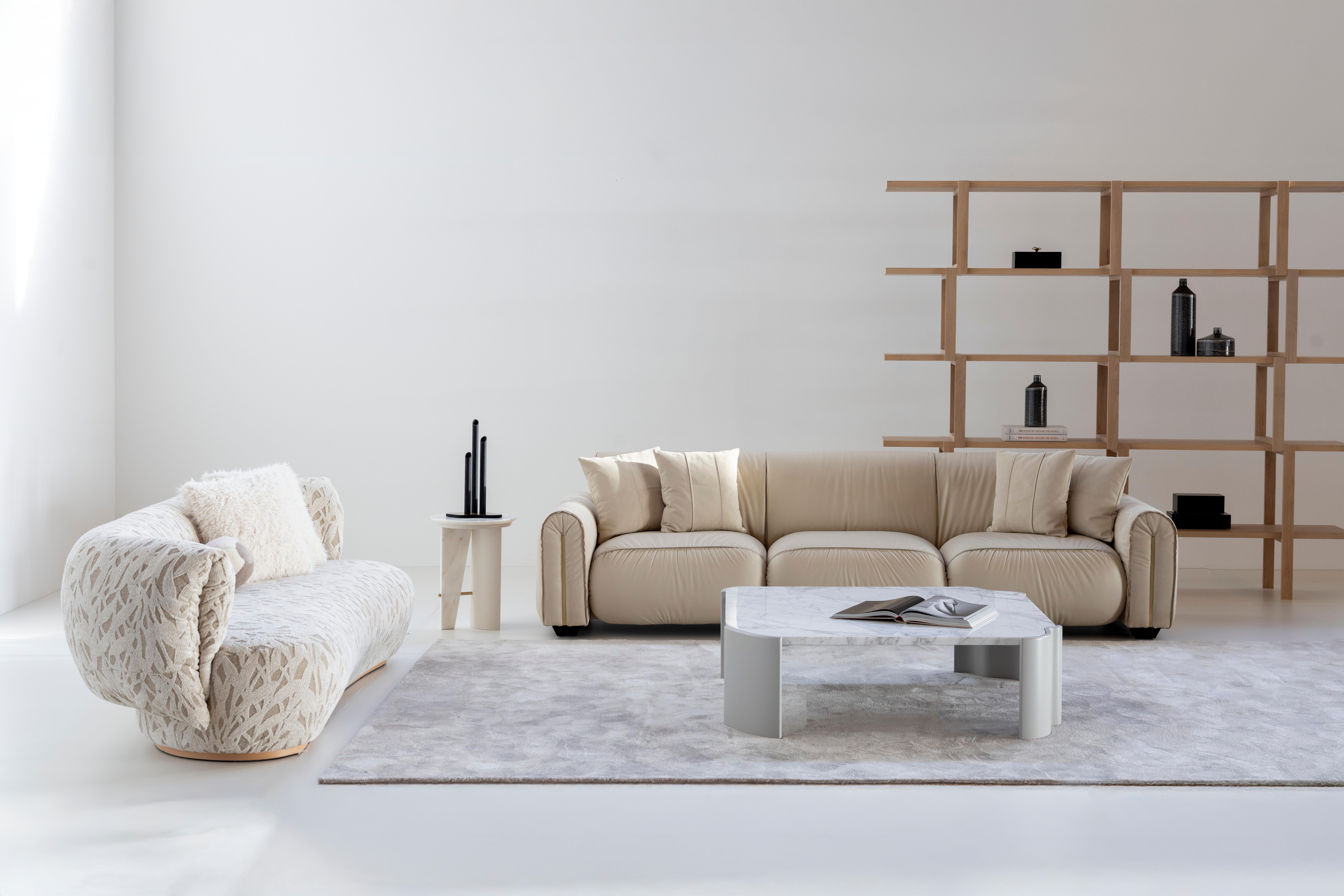 Tables basses Salemas modernes du milieu du siècle Dover White Marble Handmade Greenapple en vente 9