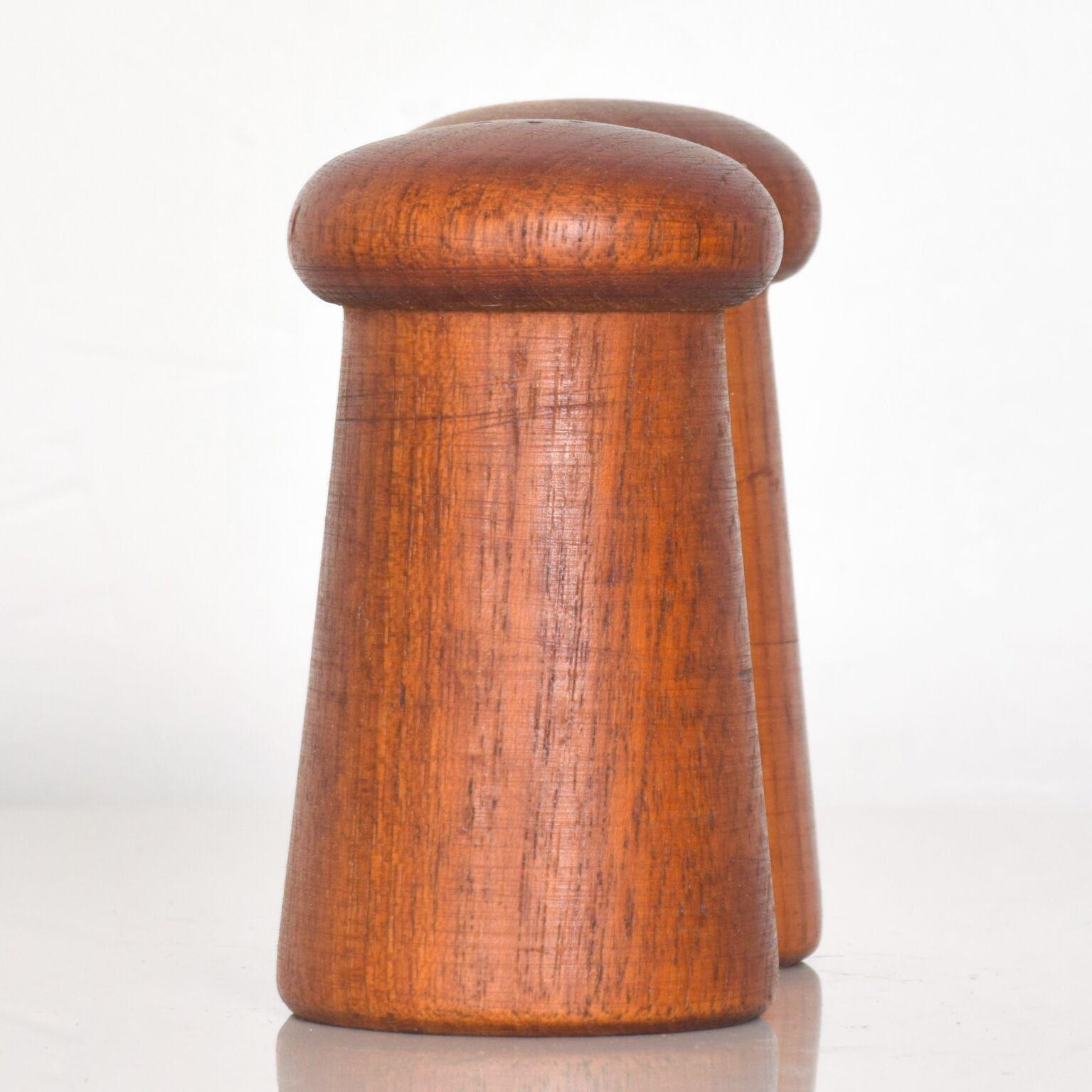 For your consideration: Mid-Century Modern salt pepper shaker pair cute mushroom design in teak wood dimensions: 7