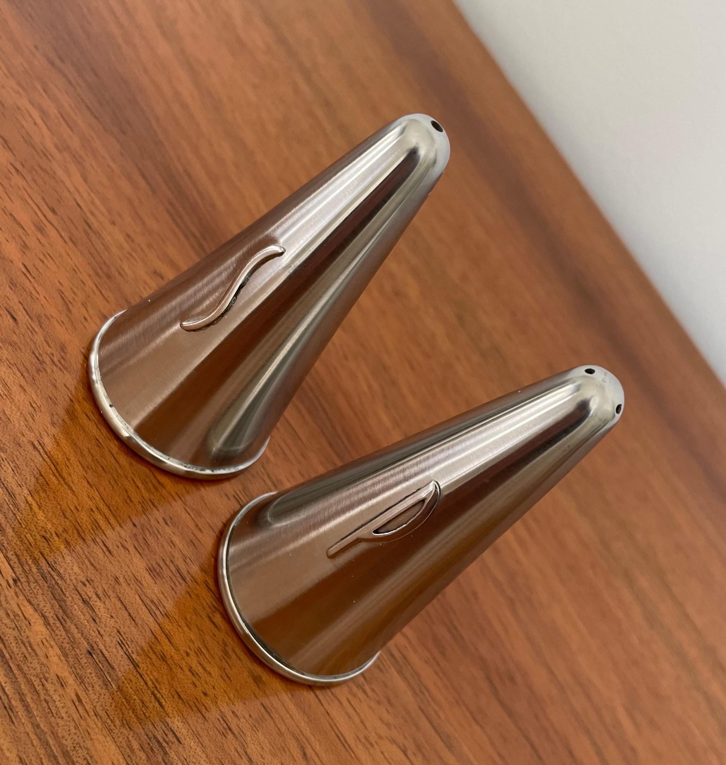 Very cool midcentury salt and pepper shakers made of stainless steel, Denmark.