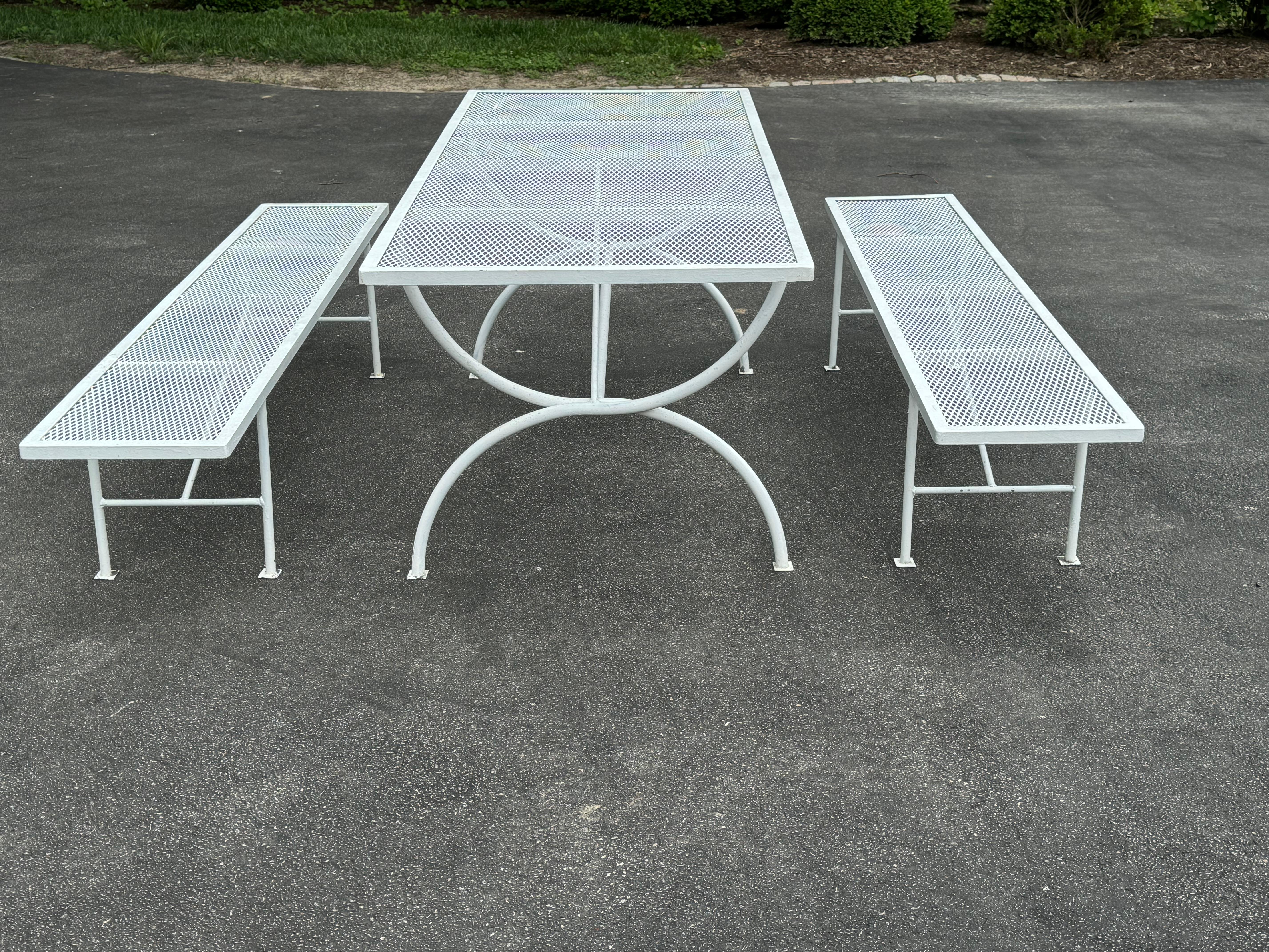 American Mid-Century Modern Salterini Era White Picnic Bench Table or Patio Dining Set  For Sale