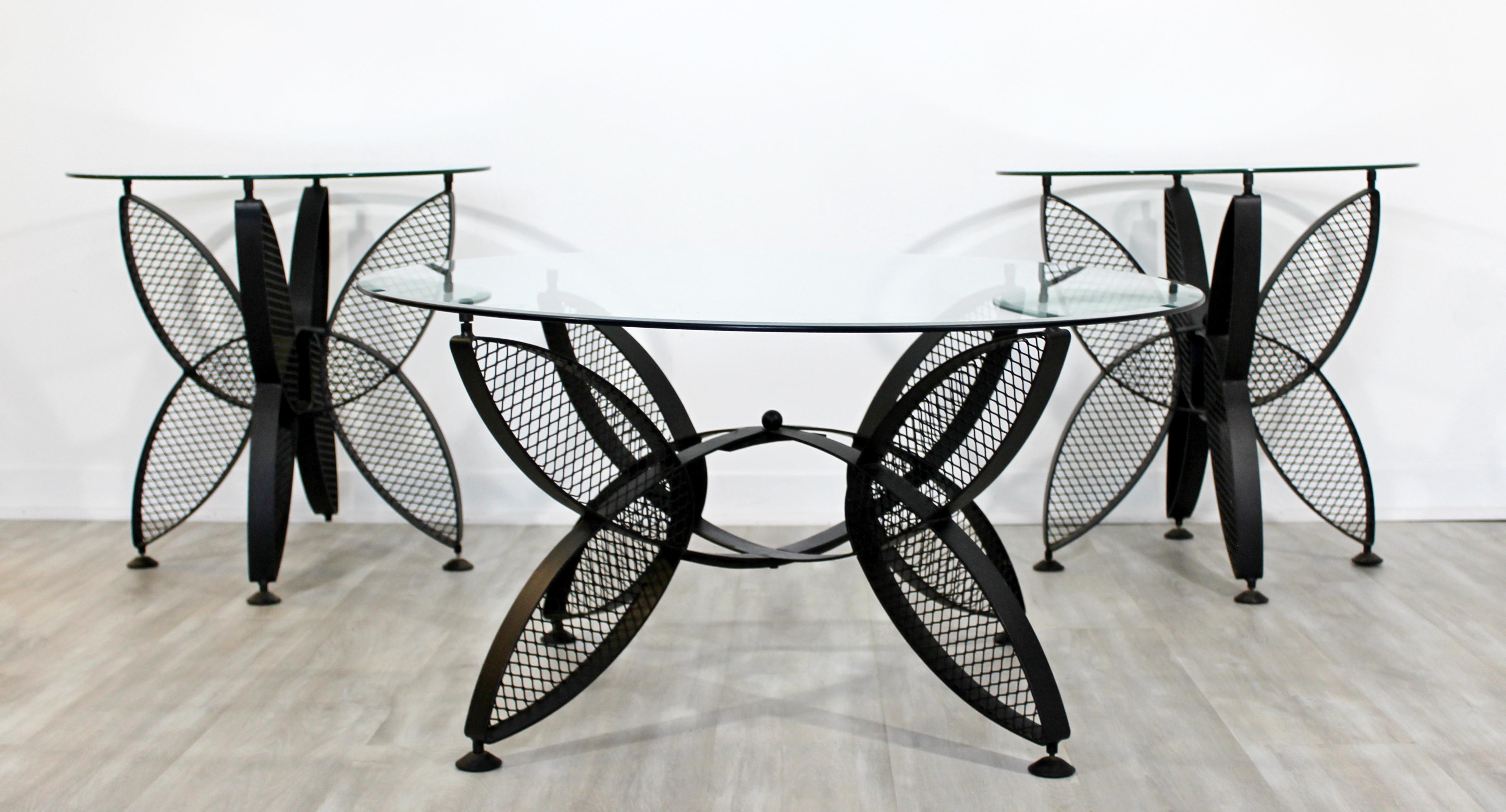 Mid-Century Modern Salterini Set Butterfly Patio Tables Coffee Pair Side, 1960s In Good Condition In Keego Harbor, MI