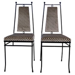 Mid-Century Modern Salterini Style Black Metal Side Accent Chairs, Pair