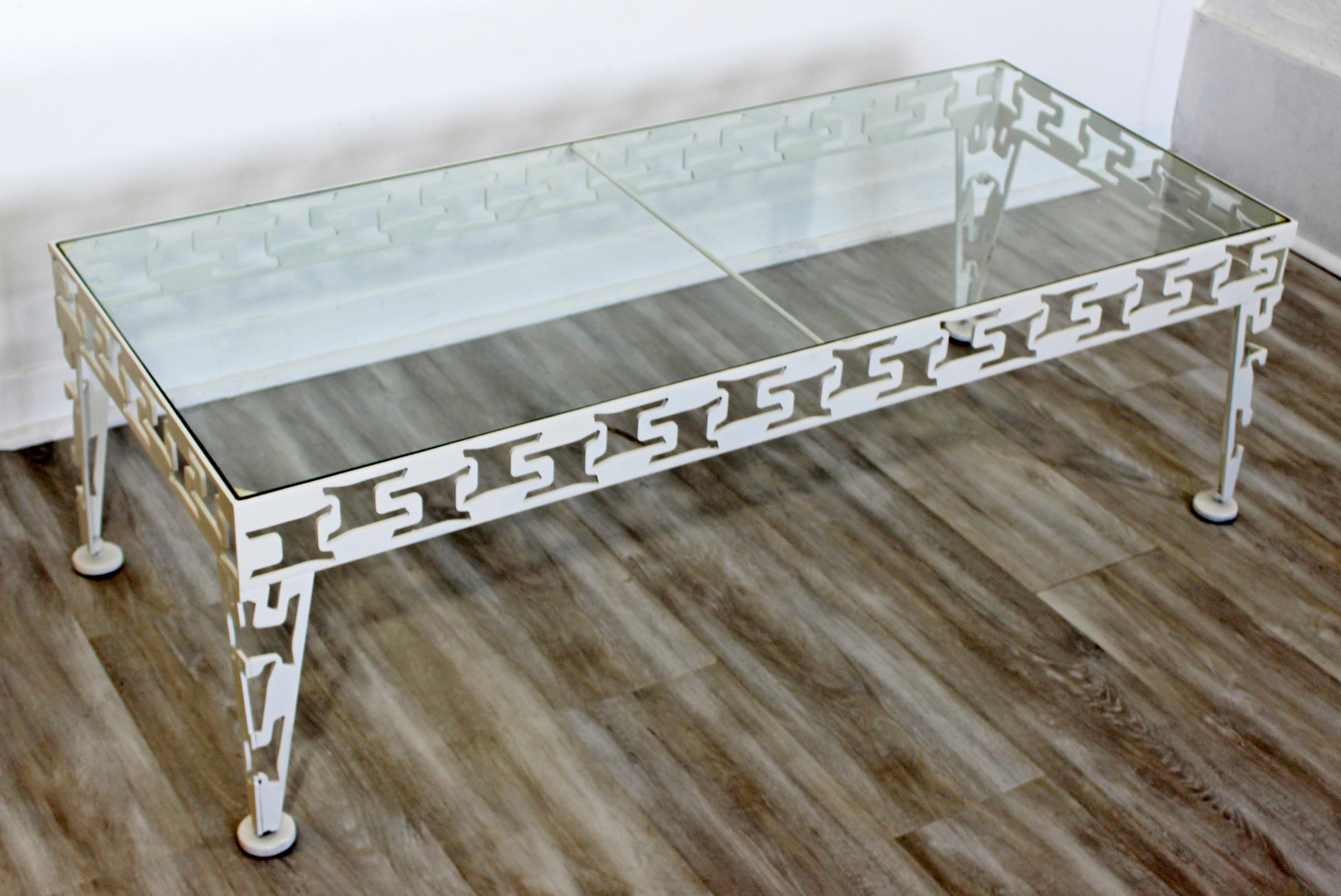 Metal Mid-Century Modern Salterini Style White Set of Patio Tables Coffee Pair Side