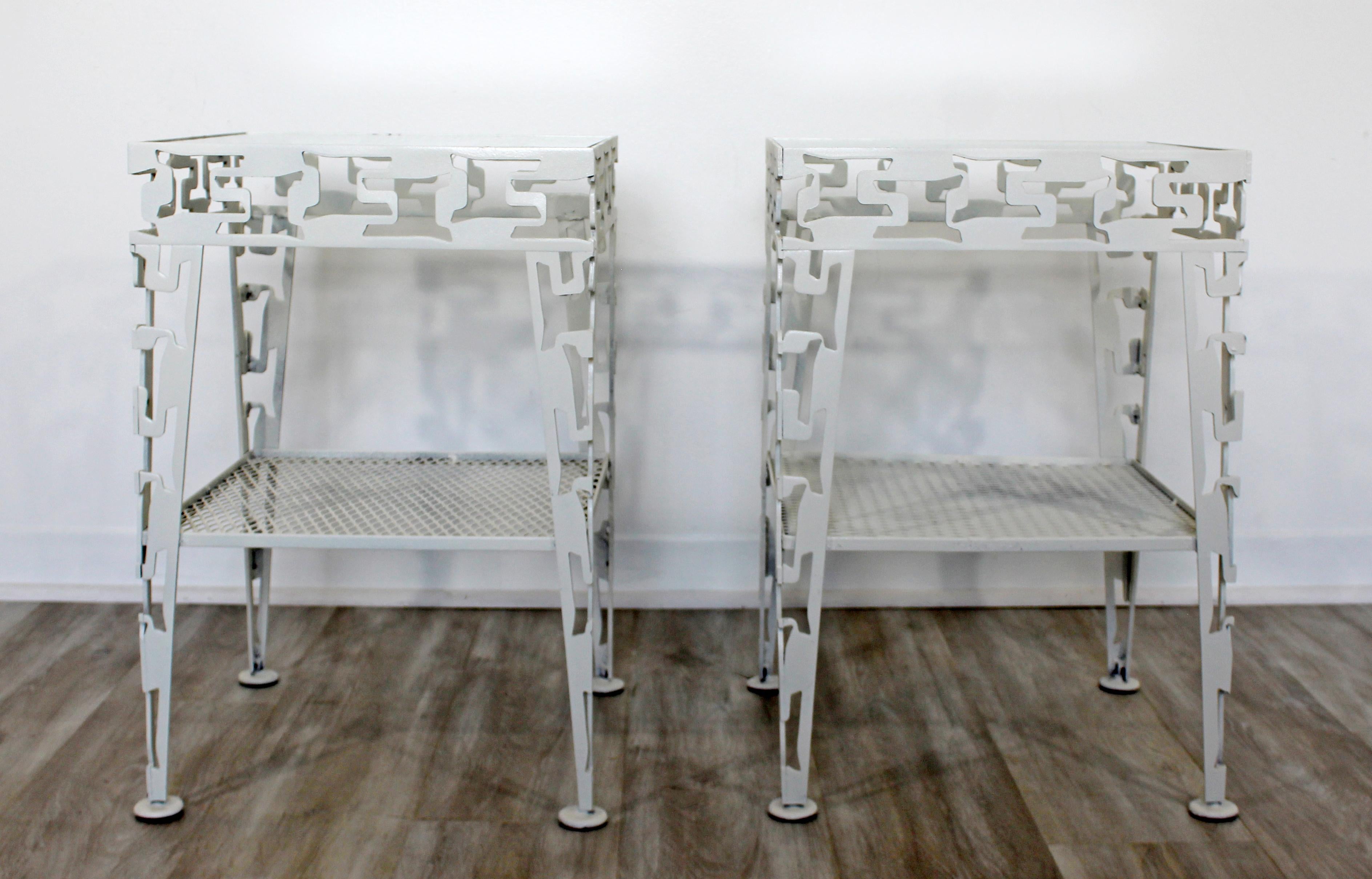 Mid-Century Modern Salterini Style White Set of Patio Tables Coffee Pair Side 4