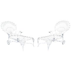 Mid-Century Modern Salterini Twisted Wrought Iron Patio Pair Chaise Lounges 50s
