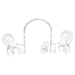 Mid-Century Modern Salterini Twisted Wrought Iron Patio Set Chairs & Trellis 50s