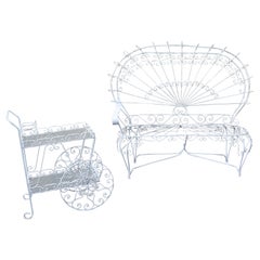 Mid-Century Modern Salterini Twisted Wrought Iron Patio Set Settee Tea Cart 50s