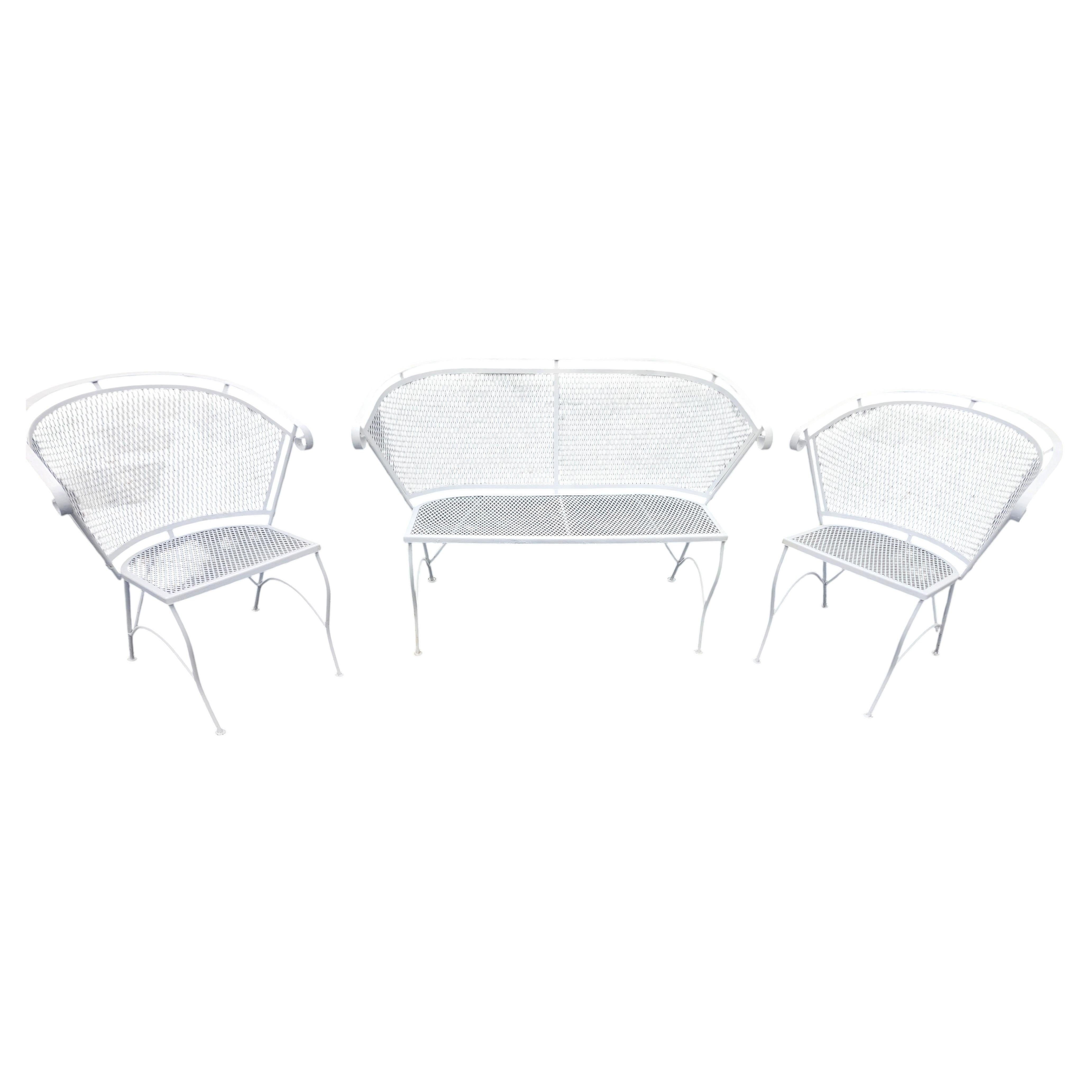 Conjunto de jardín de 3 piezas de hierro forjado Salterini Mid Century Modern Settee 2 Silla en venta