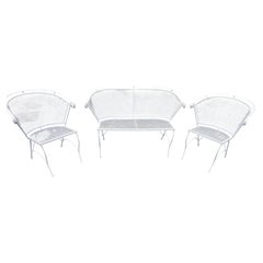 Salterini in ferro battuto di metà secolo moderno 3 pezzi da giardino Settee 2 sedie