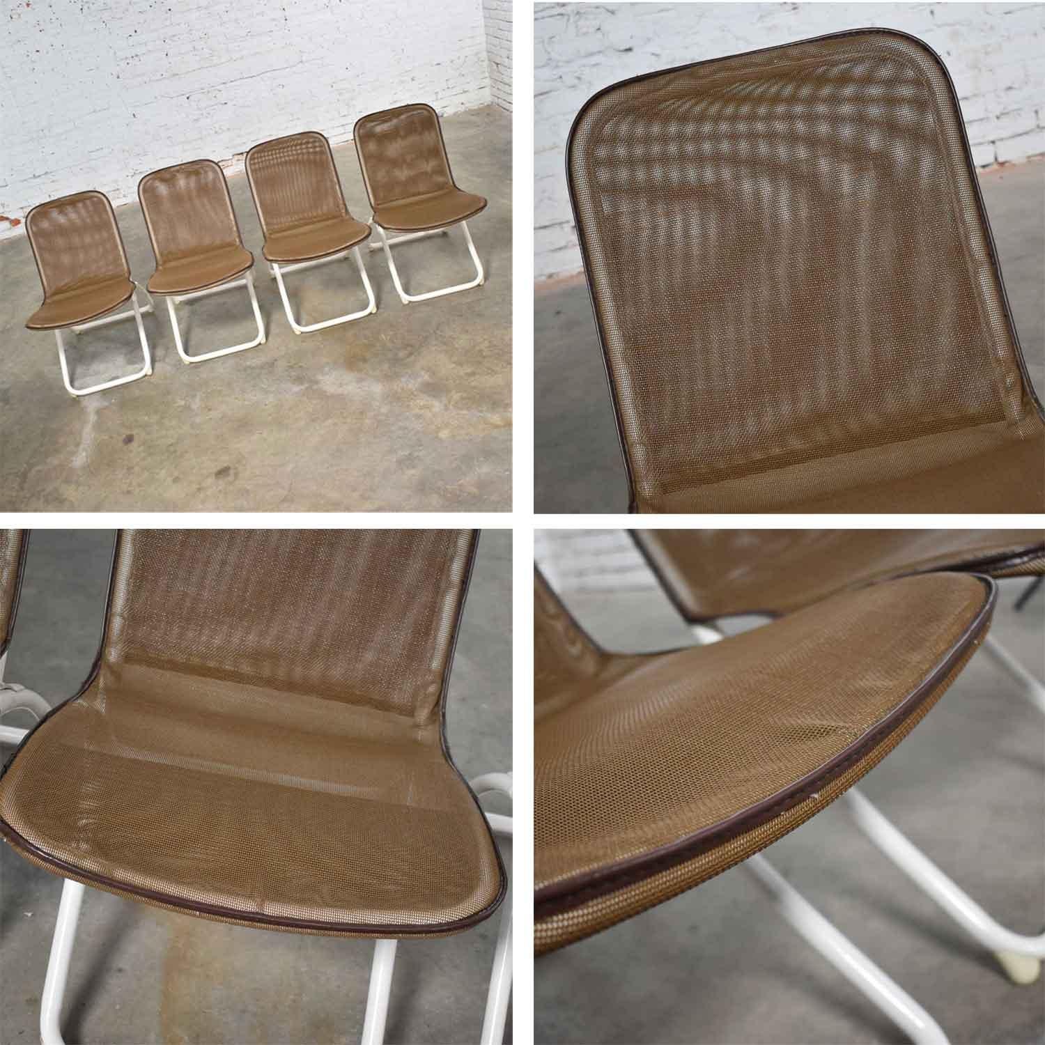 Mid-Century Modern Samsonite Round Patio Dining Table and 4 Folding Sling Chairs 4