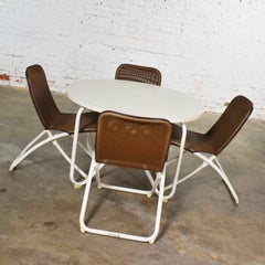 Mid-Century Modern Samsonite Round Patio Dining Table and 4 Folding Sling Chairs