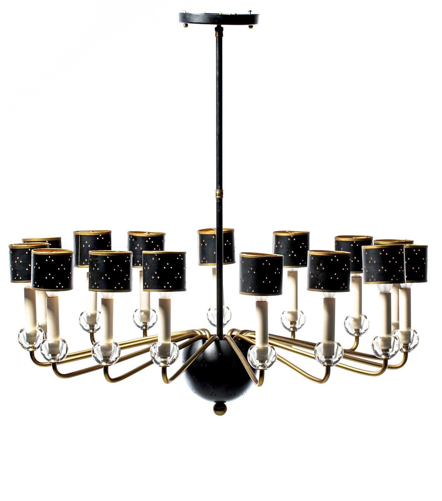 Mid-Century Modern Samuel Marx Style Large Atomic 15-Arm Brass Chandelier For Sale 2