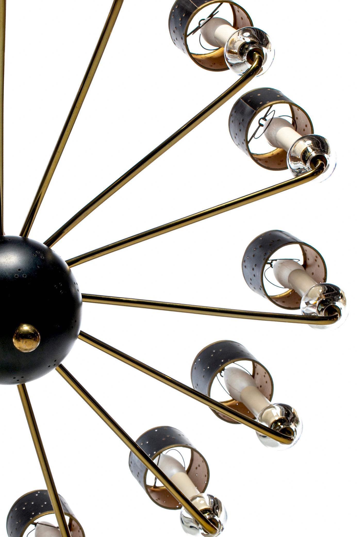 Lampadario in ottone a 15 bracci in stile Samuel Marx Samuel, metà del secolo scorso in vendita 1