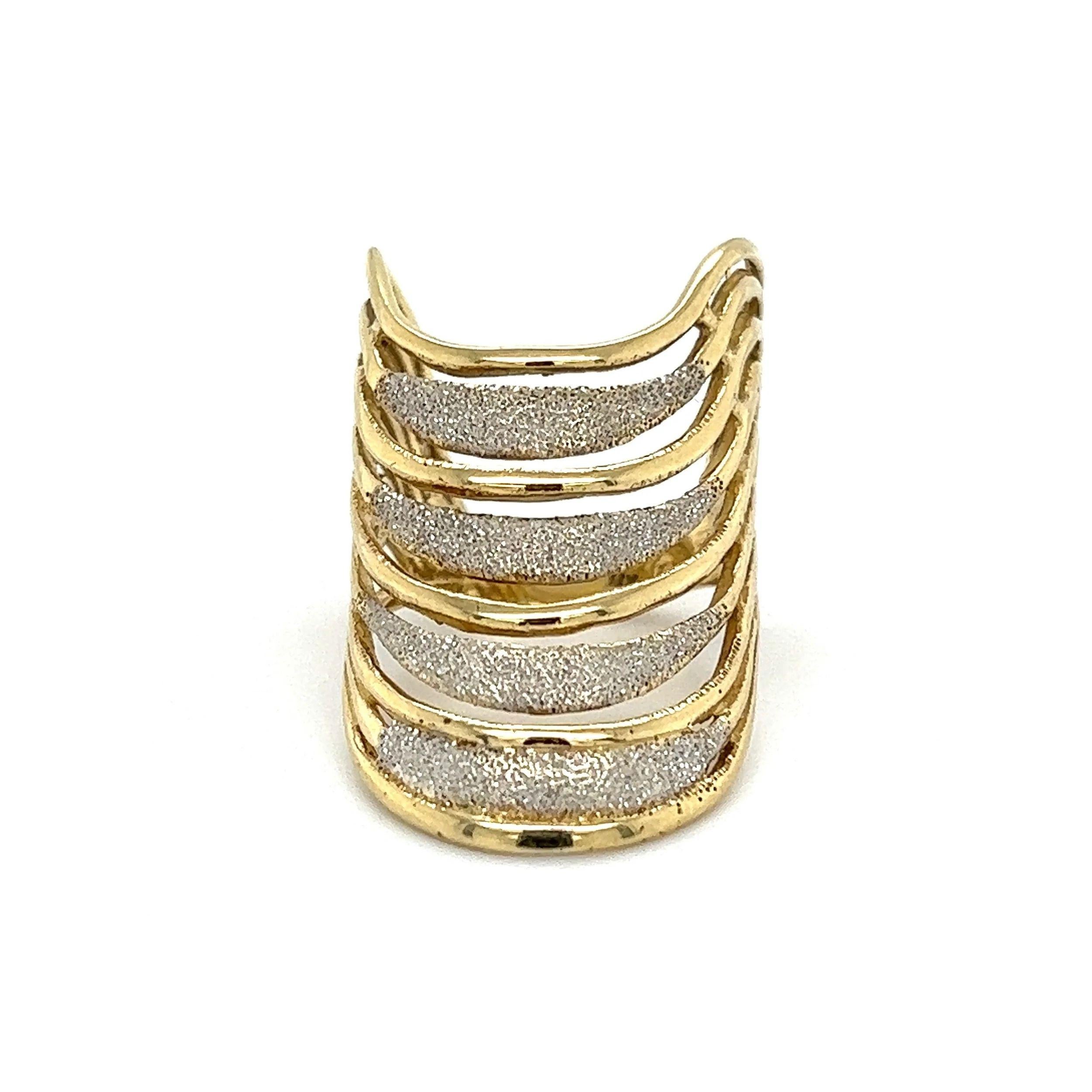 Modernist Mid Century Modern Sand Blasted Gold Multi Row Wave Vintage Cuff Ring For Sale