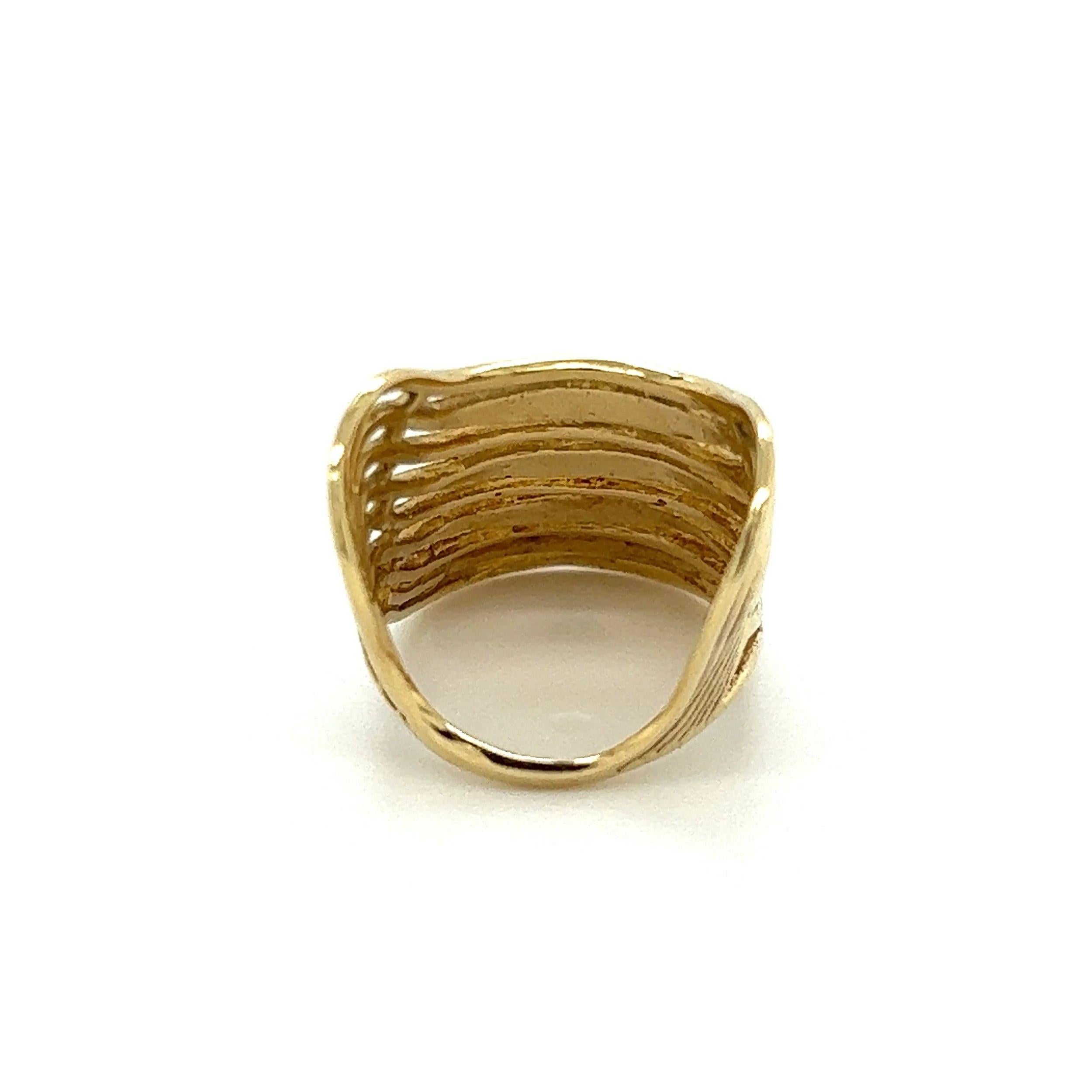 Women's Mid Century Modern Sand Blasted Gold Multi Row Wave Vintage Cuff Ring For Sale