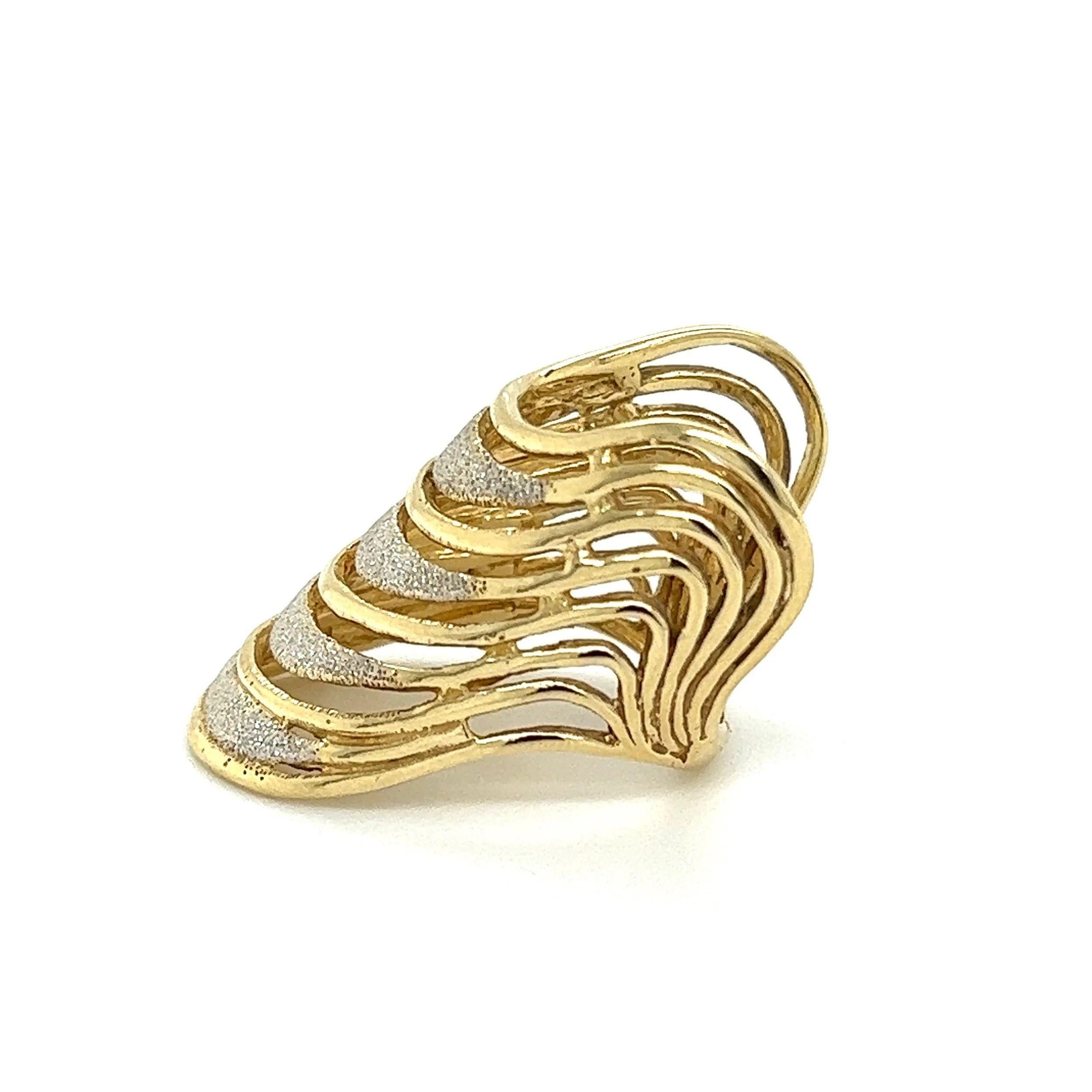 Mid Century Modern Sand Blasted Gold Multi Row Wave Vintage Cuff Ring For Sale 1