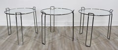Mid-Century Modern Saporiti Set of 3 Chrome Glass Round Nesting Side Tables 60s
