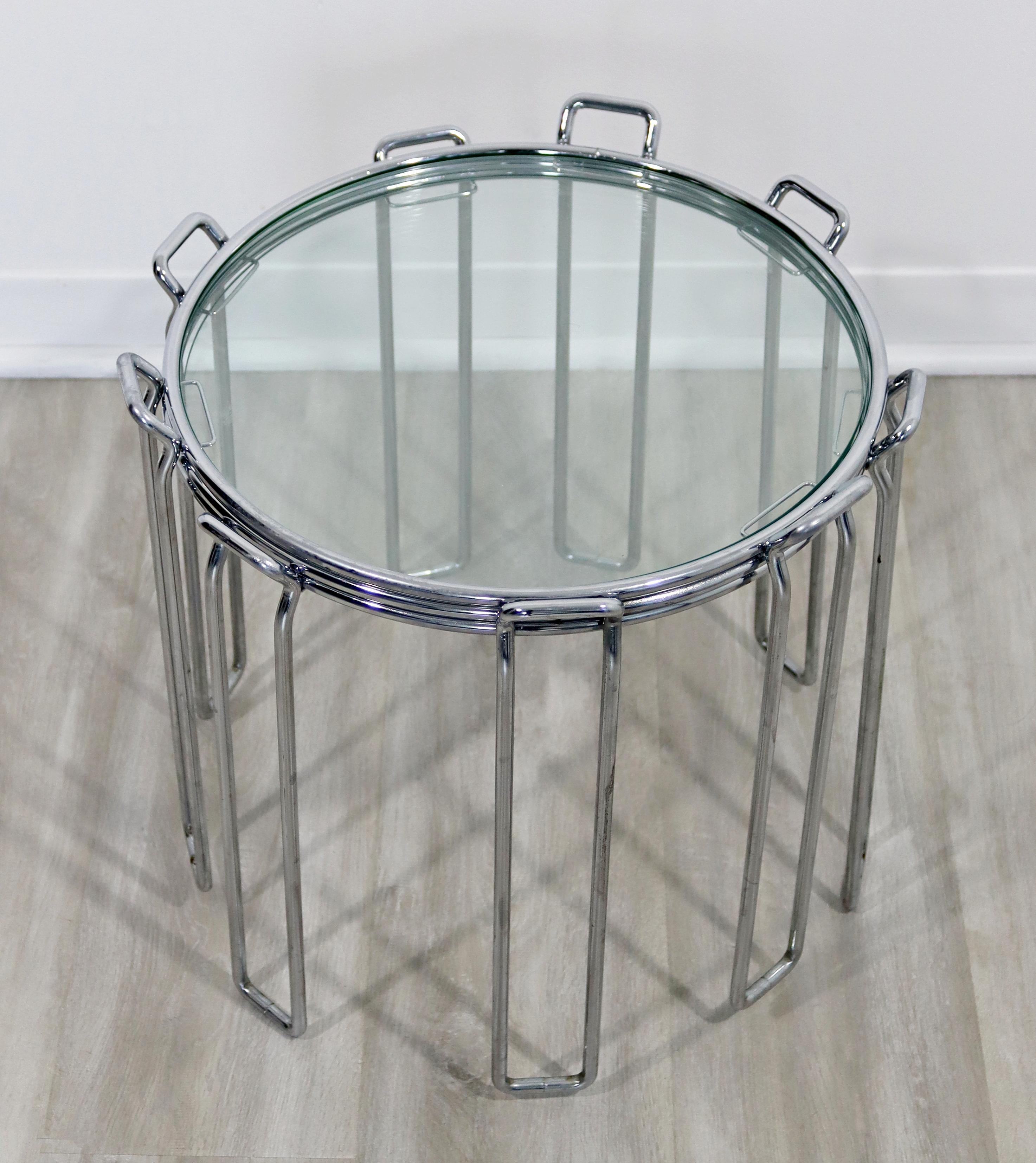 Mid-20th Century Mid-Century Modern Saporiti Set of 3 Chrome Glass Round Nesting Side Tables 60s