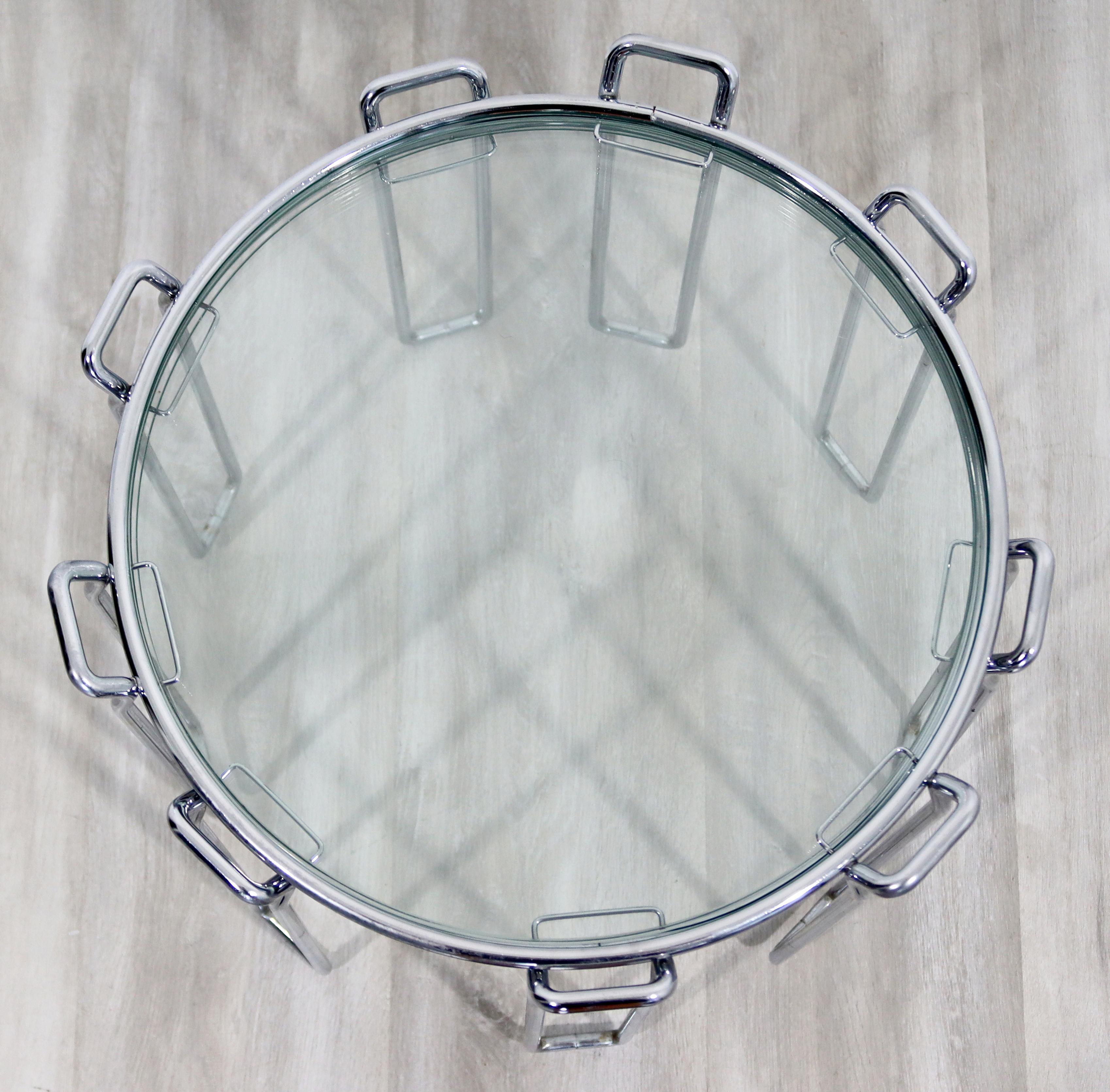 Mid-Century Modern Saporiti Set of 3 Chrome Glass Round Nesting Side Tables 60s 1