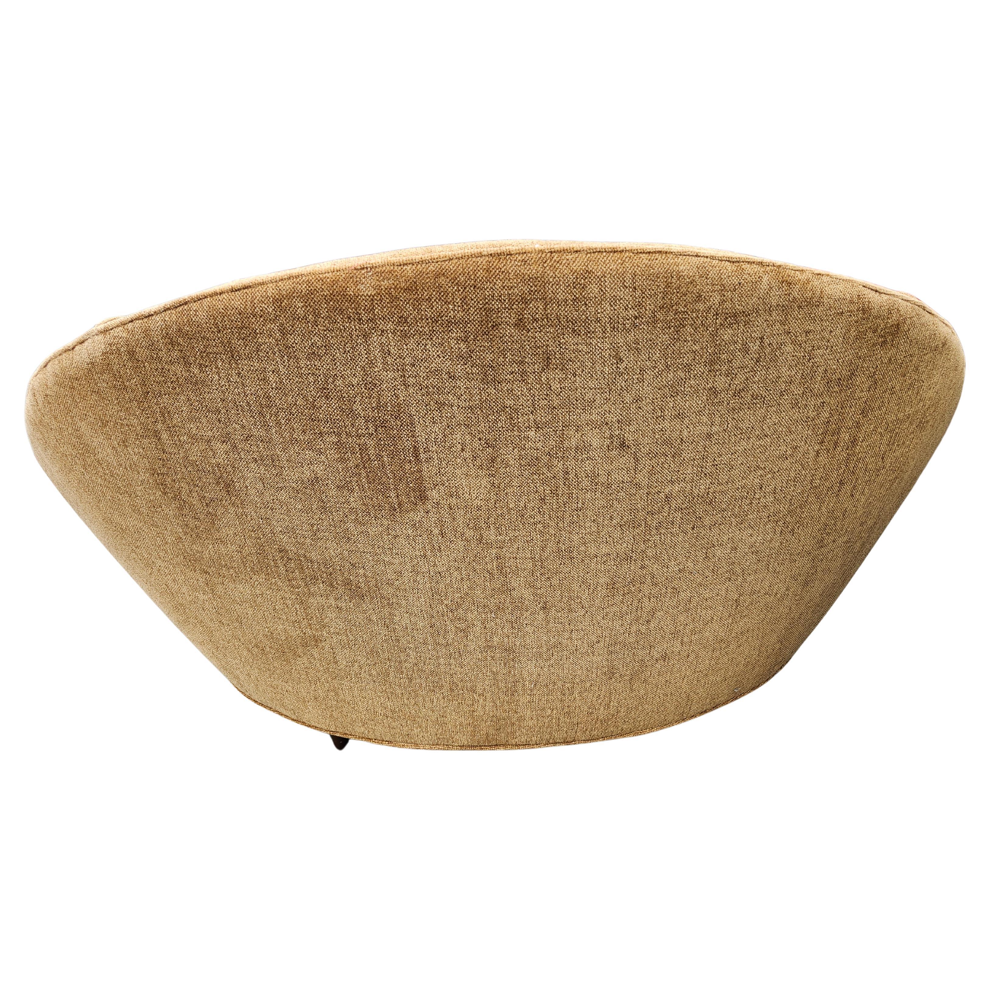 Amazing Satelite round 2 person lounge chair by Milo Baughman for Thayer-Coggin. In excellent condition,  it was reupholstered a few years ago and well maintained,  no wear to speak of. Four walnut legs and oak frame as good as their 1st day. 