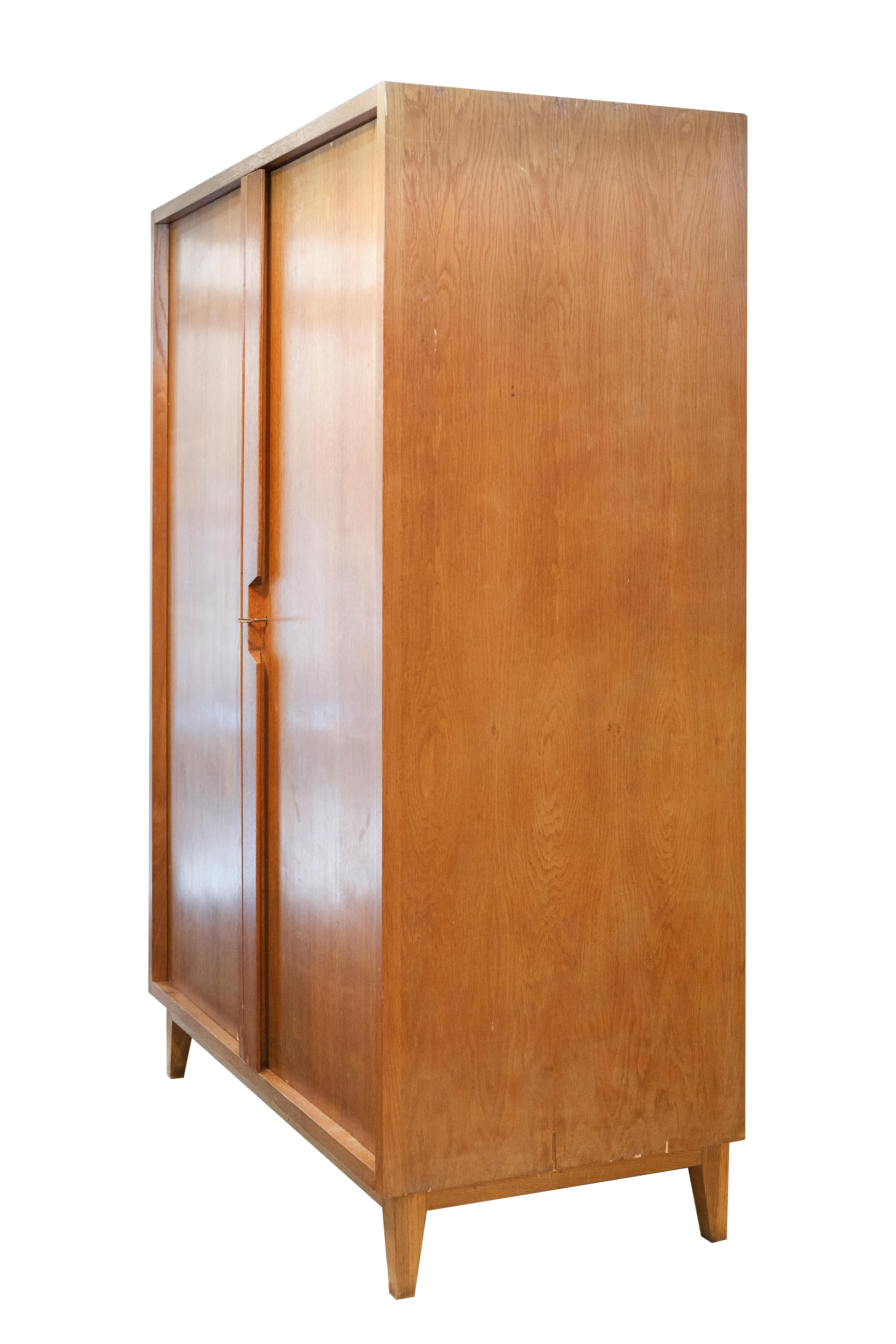 Italian Mid-Century Modern Satinwood Wardrobe with Shelves and Draws Style Gio Ponti