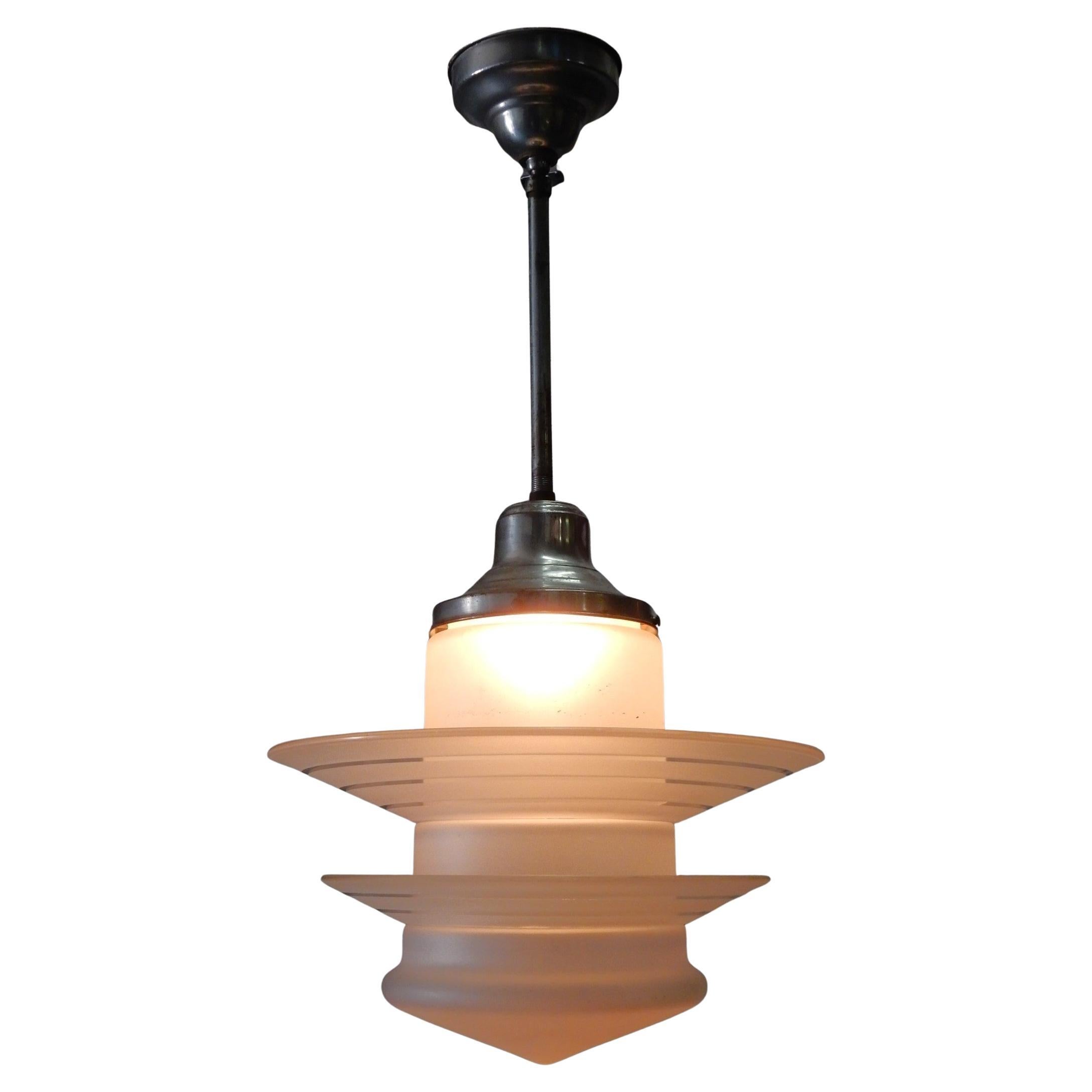 American Art Deco UFO Saturn Ring Pendant Lamp Chandelier 1950's For Sale